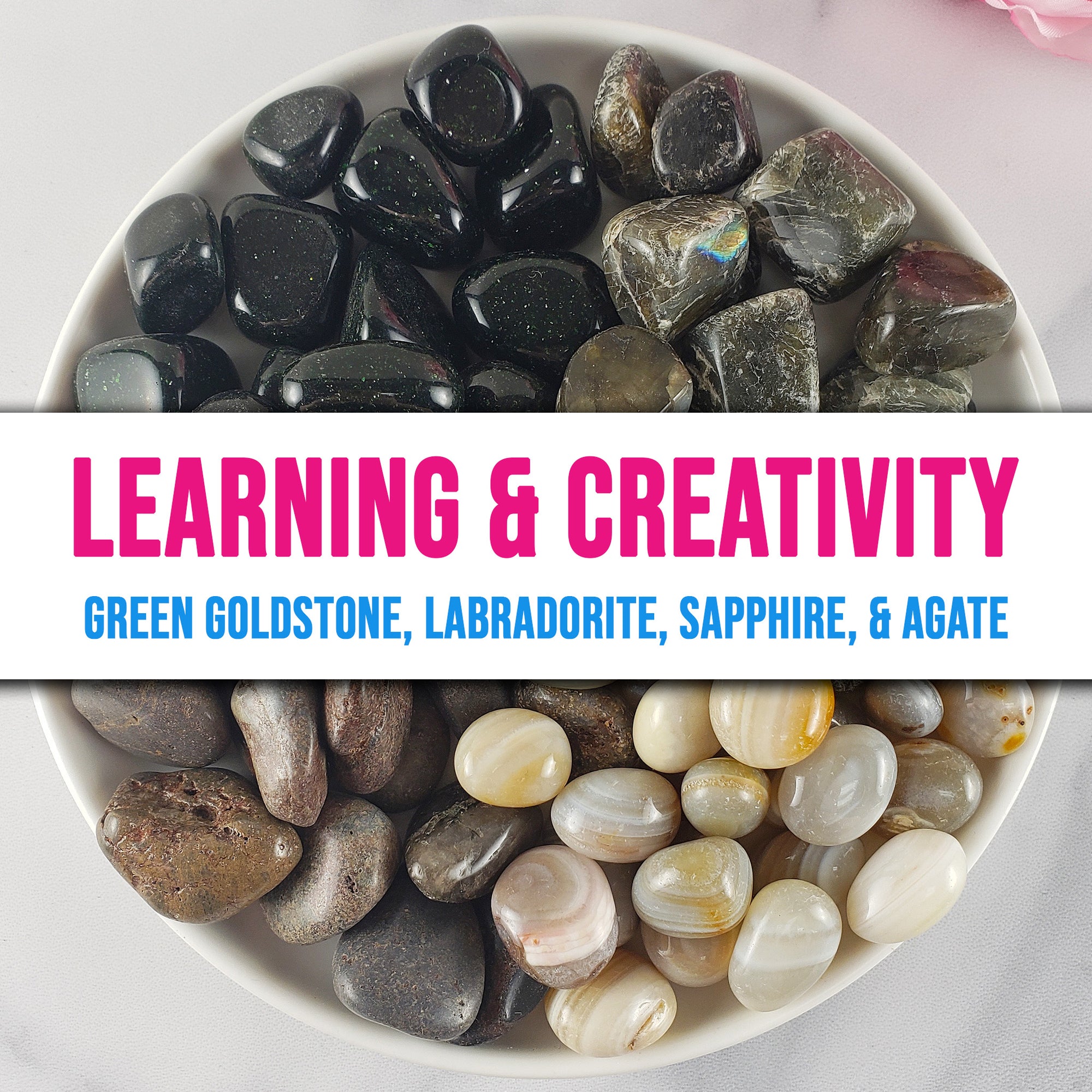 Crystal Set for Learning & Creativity | Labradorite, Agate, Green Goldstone, Sapphire