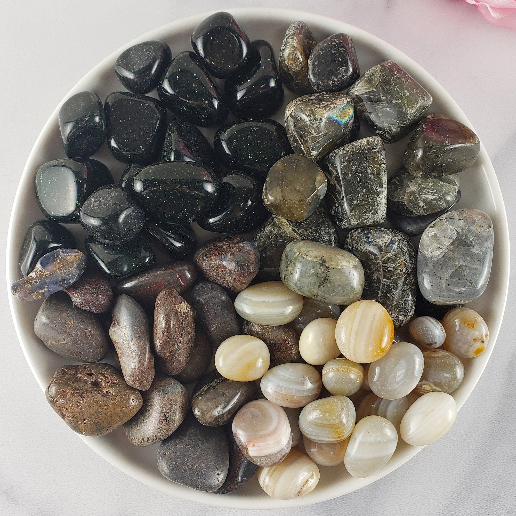 Crystal Set for Learning &amp; Creativity | Labradorite, Agate, Green Goldstone, Sapphire - Crystal Healing