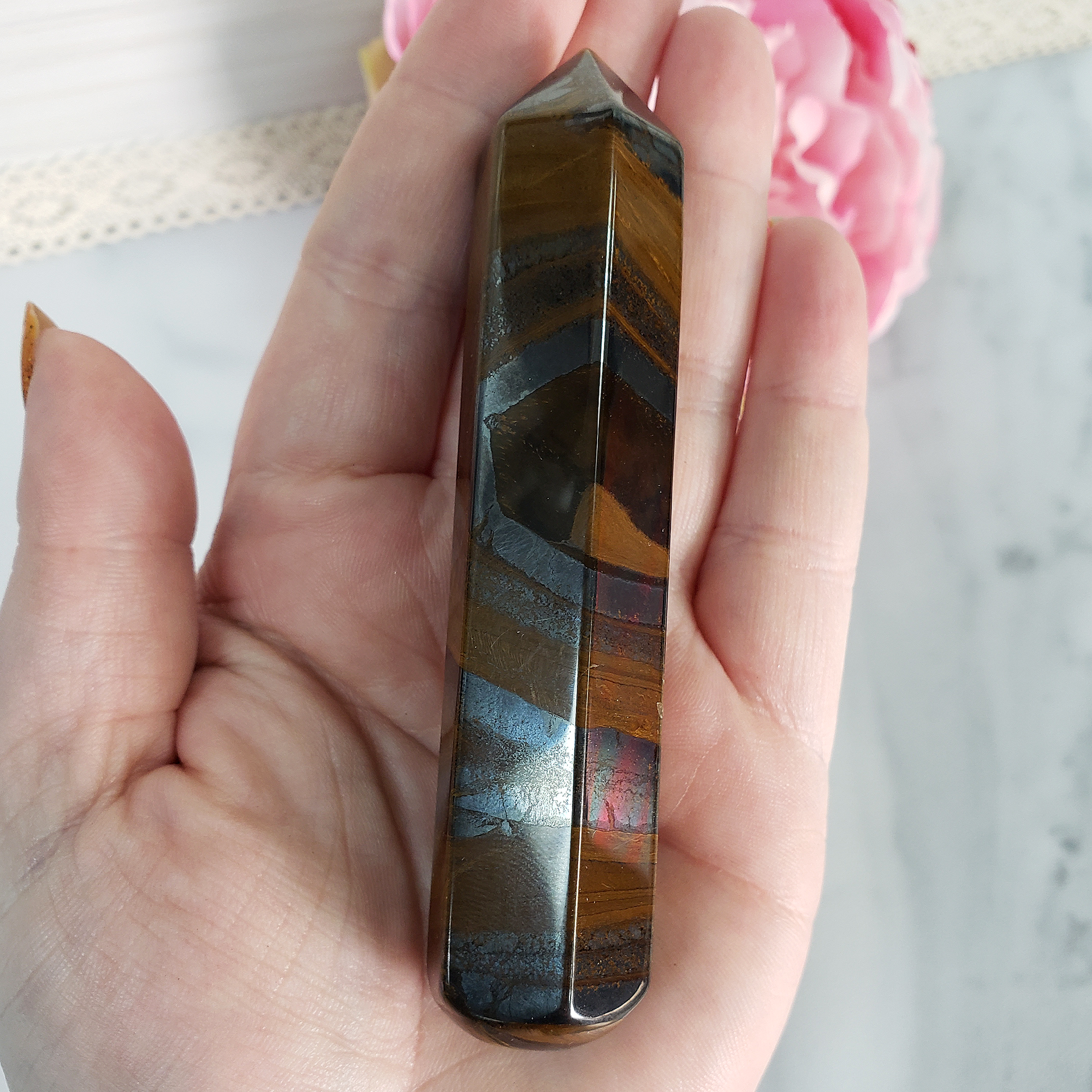 Unique Tiger Iron Hematite Stone Natural Crystal Wand Massage Tool | East - 2