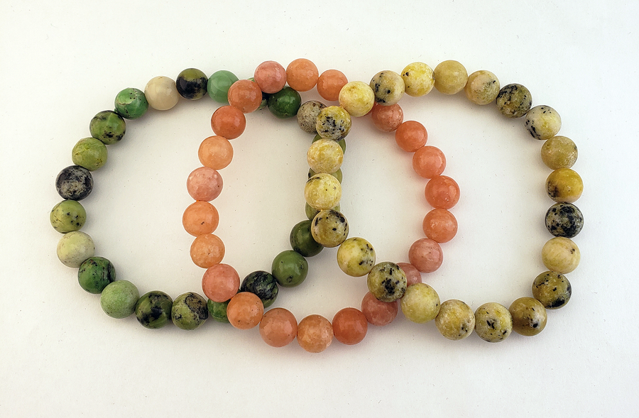 Encouragement Crystal Bracelet Gift Set - Chrysoprase, Peach Calcite, Yellow Turquoise - Crystal Jewelry Gift Set