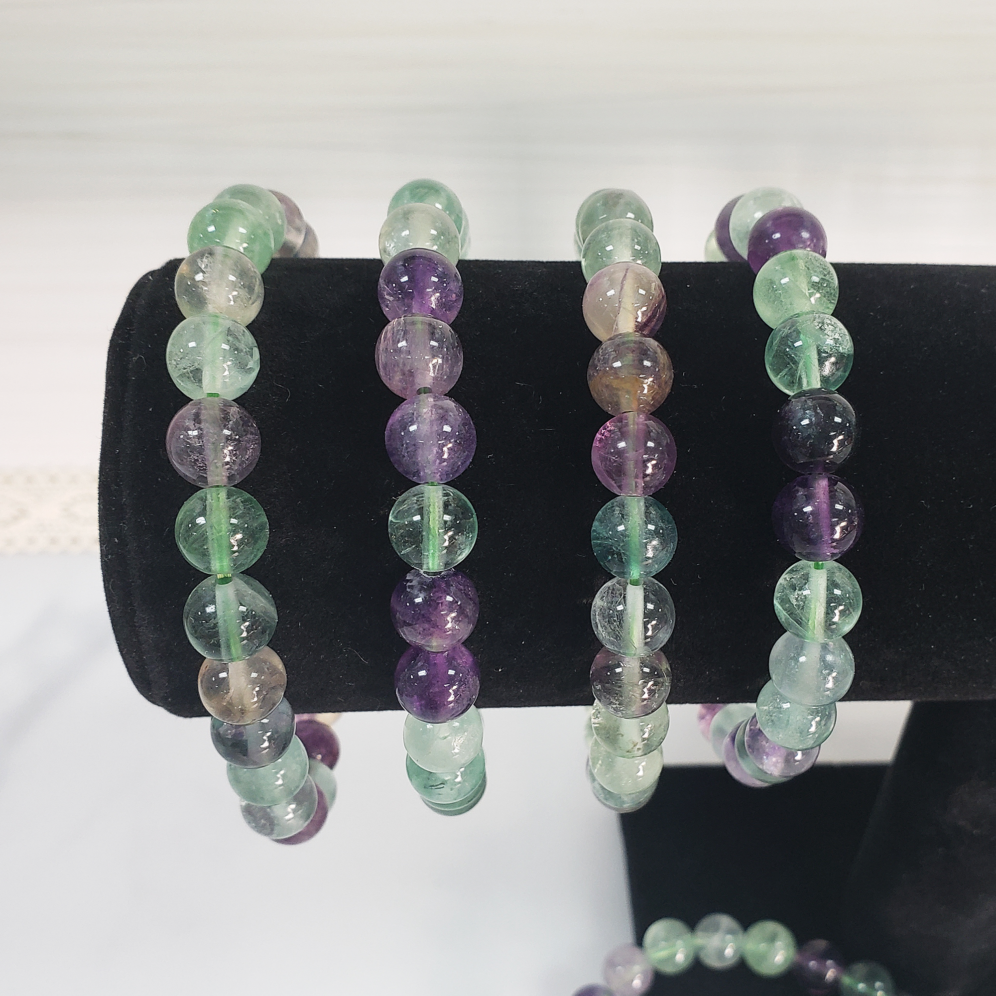 Fluorite Crystal Natural Gemstone 7-8mm Beaded Bracelet - 1