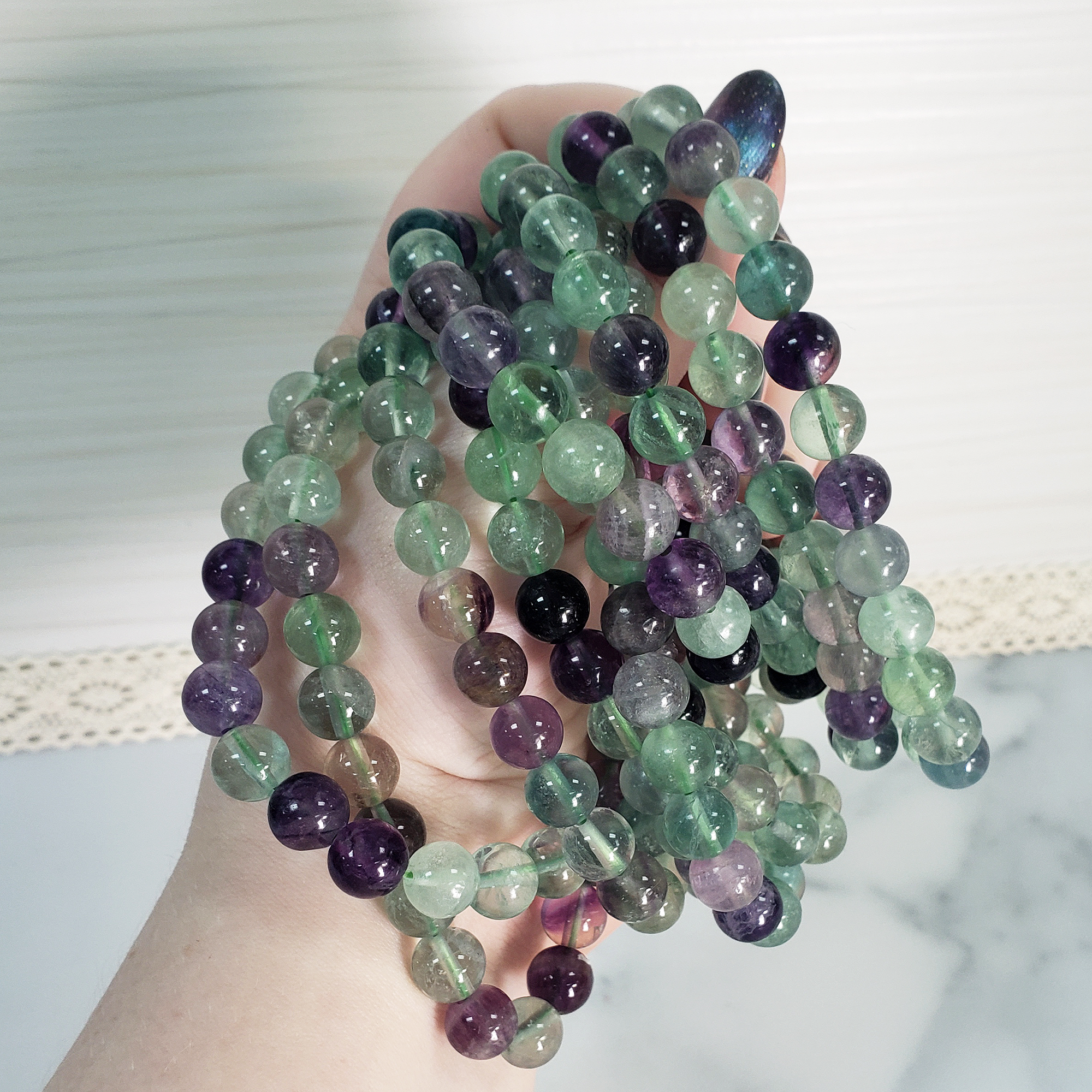 Fluorite Crystal Natural Gemstone 7-8mm Beaded Bracelet - 2