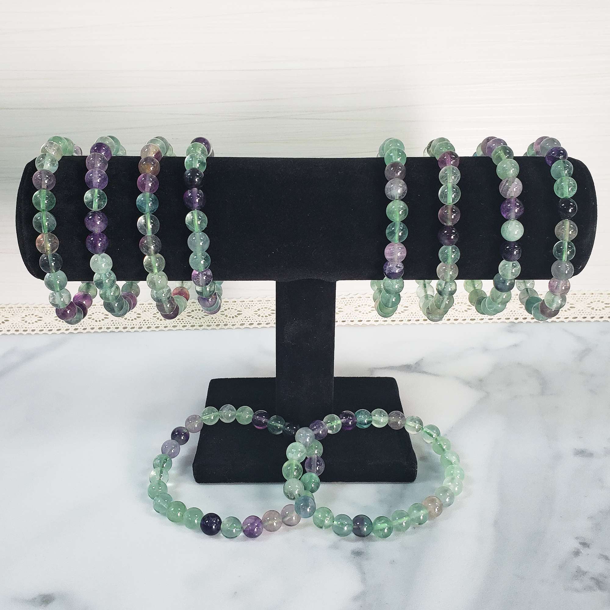 Fluorite Crystal Natural Gemstone 7-8mm Beaded Bracelet