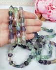 Rainbow Fluorite Crystal Natural Gemstone Nugget Bead Bracelet 