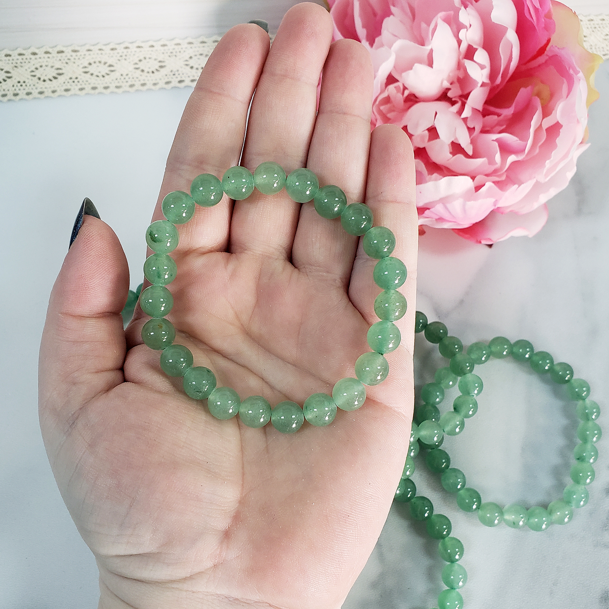 Green Aventurine Crystal Natural Gemstone 7-8mm Beaded Bracelet - 2