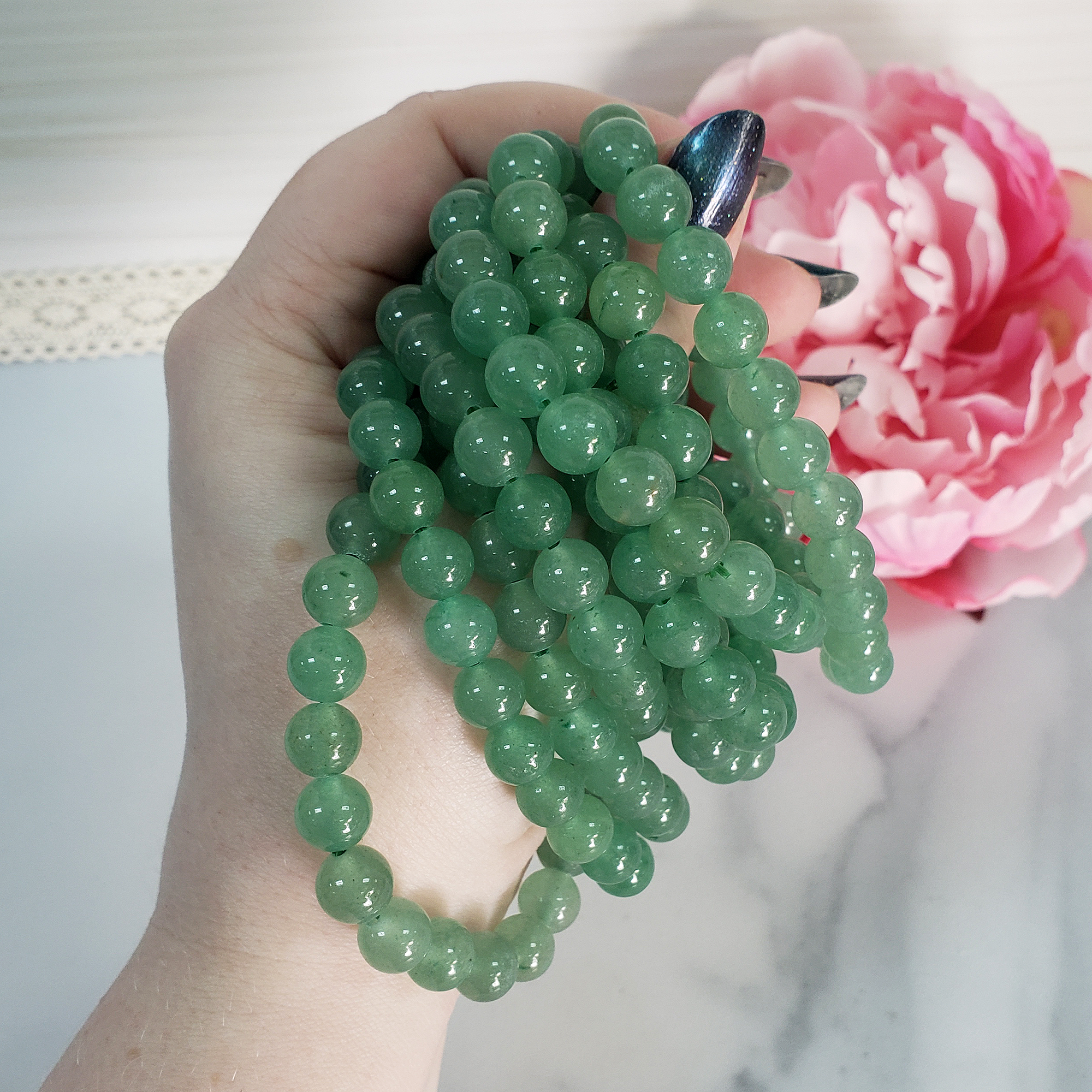 Green Aventurine Crystal Natural Gemstone 7-8mm Beaded Bracelet - 1