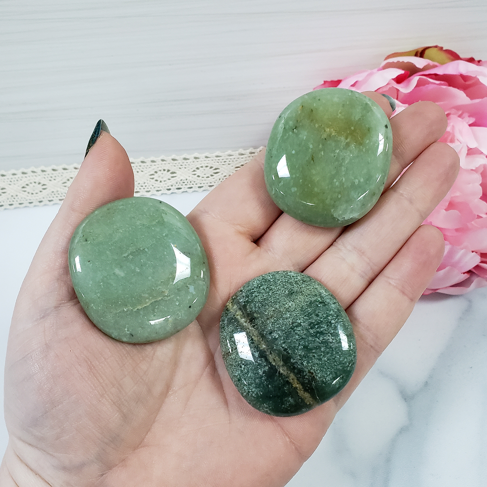 Green Aventurine Natural Crystal Palm Stone Worry Stone Meditation Tool - A