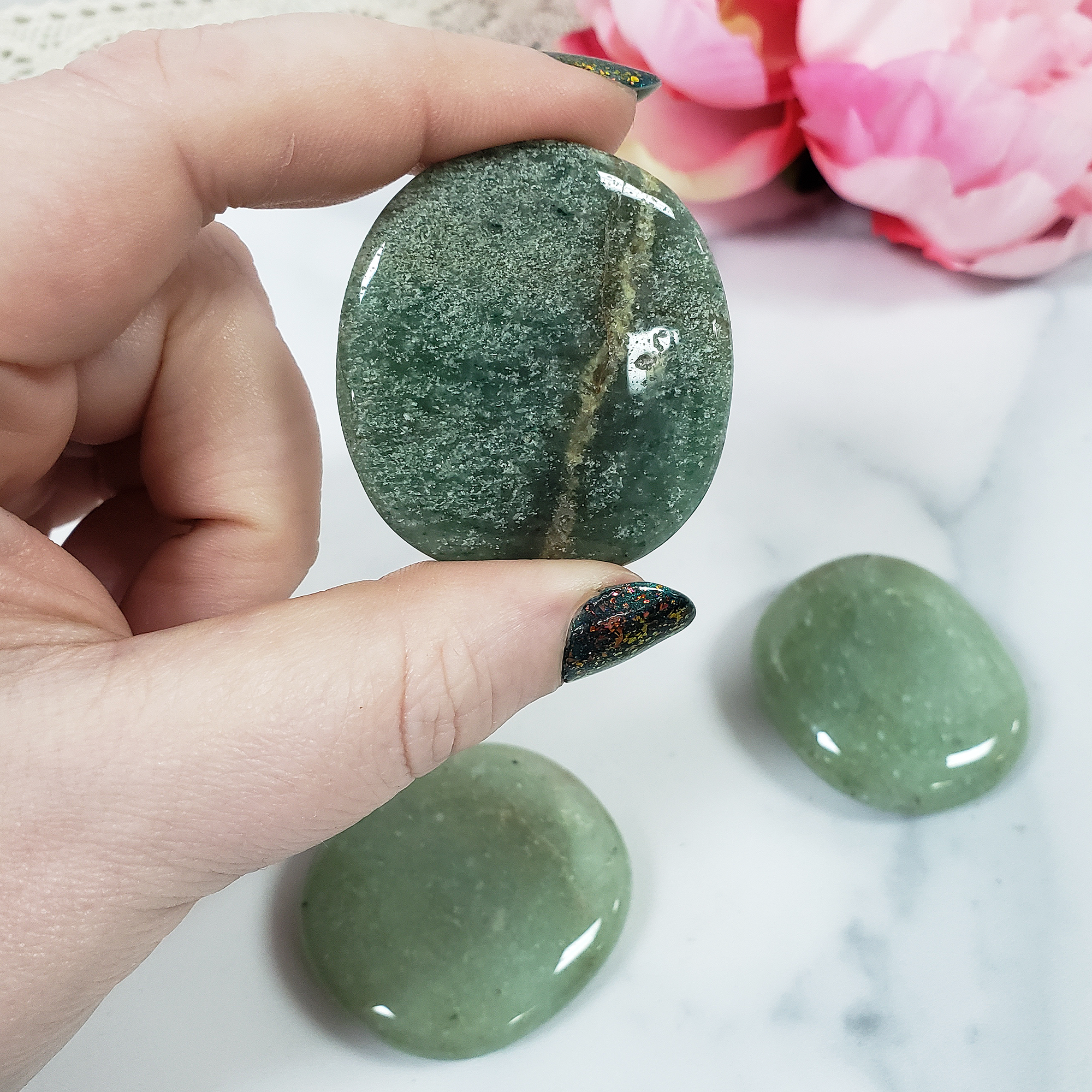 Green Aventurine Natural Crystal Palm Stone Worry Stone Meditation Tool - B