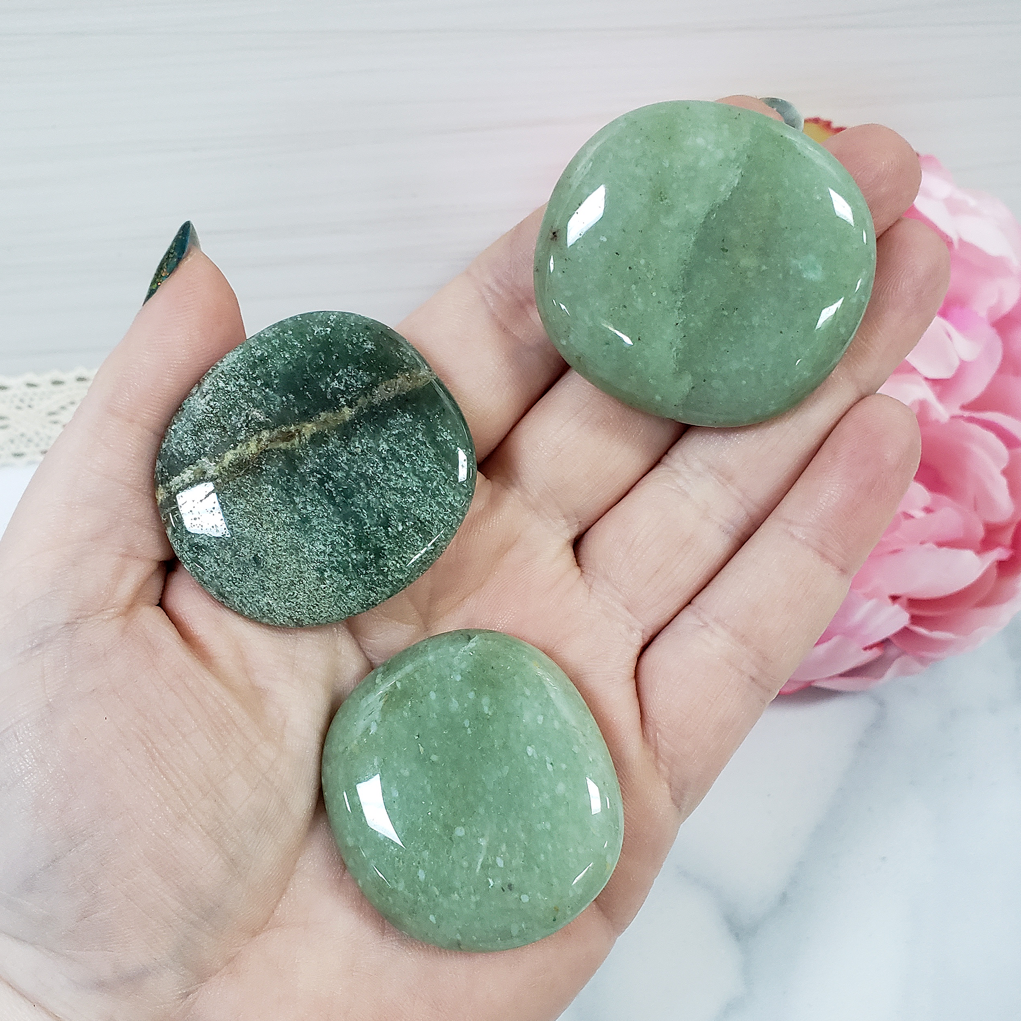 Green Aventurine Natural Crystal Palm Stone Worry Stone Meditation Tool - C