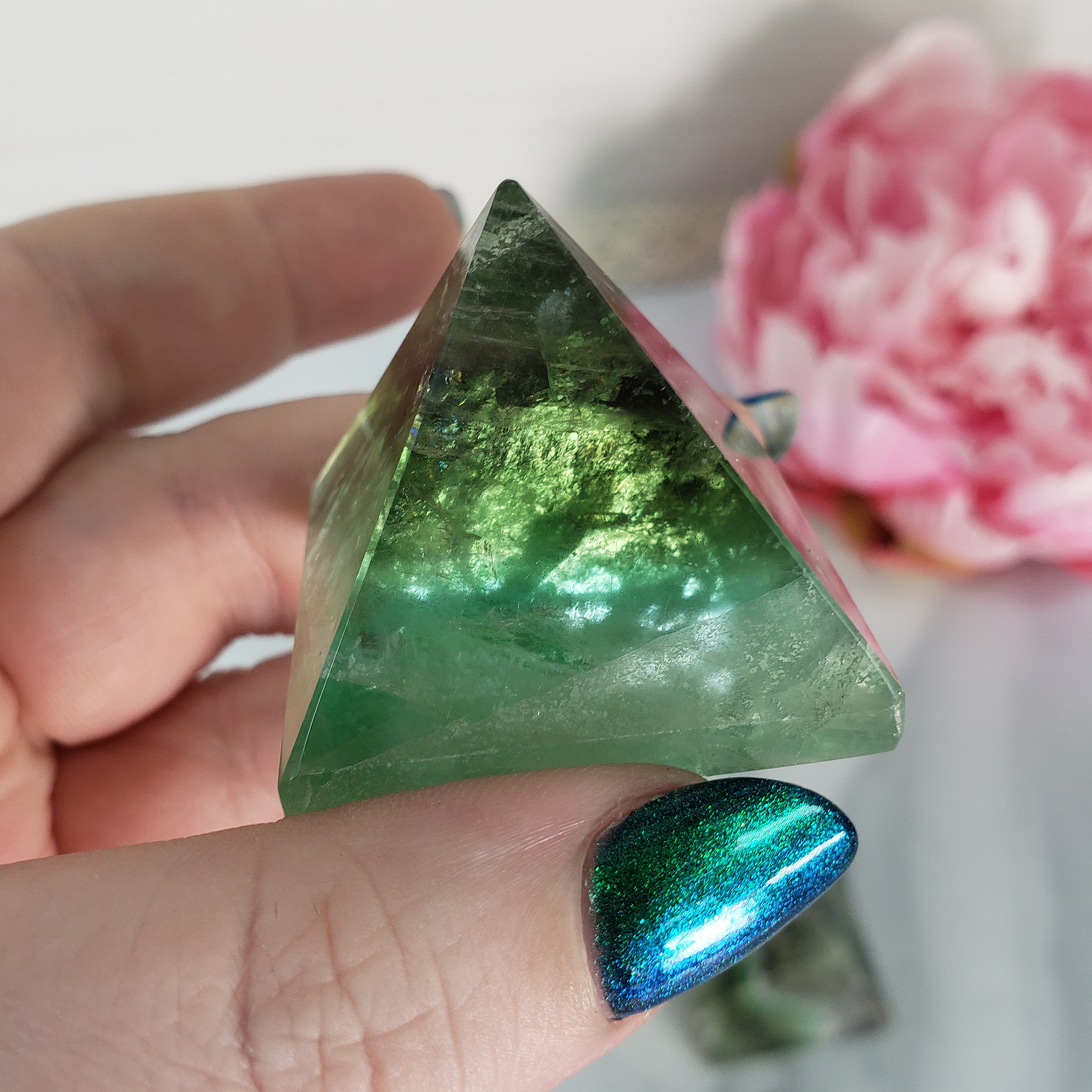 Green Fluorite Stone Natural Gemstone Crystal Pyramid | 30-35mm - 1