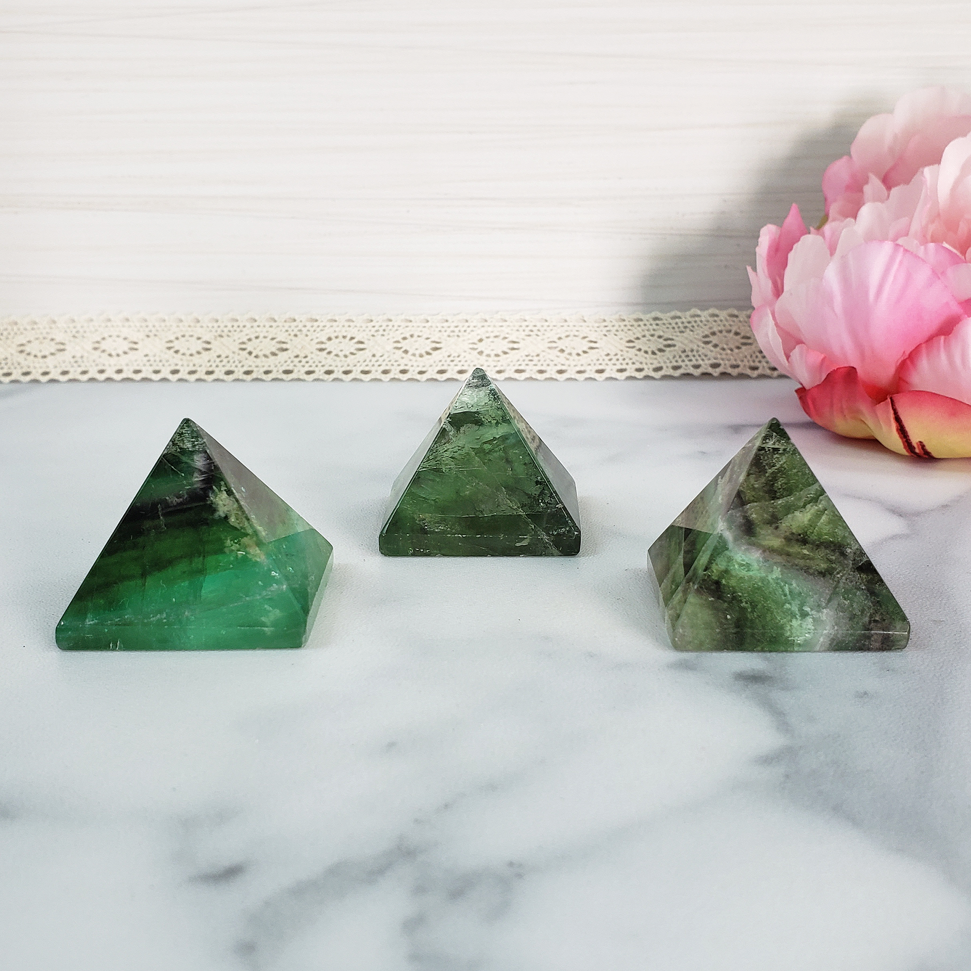 Green Fluorite Stone Natural Gemstone Crystal Pyramid | 30-35mm