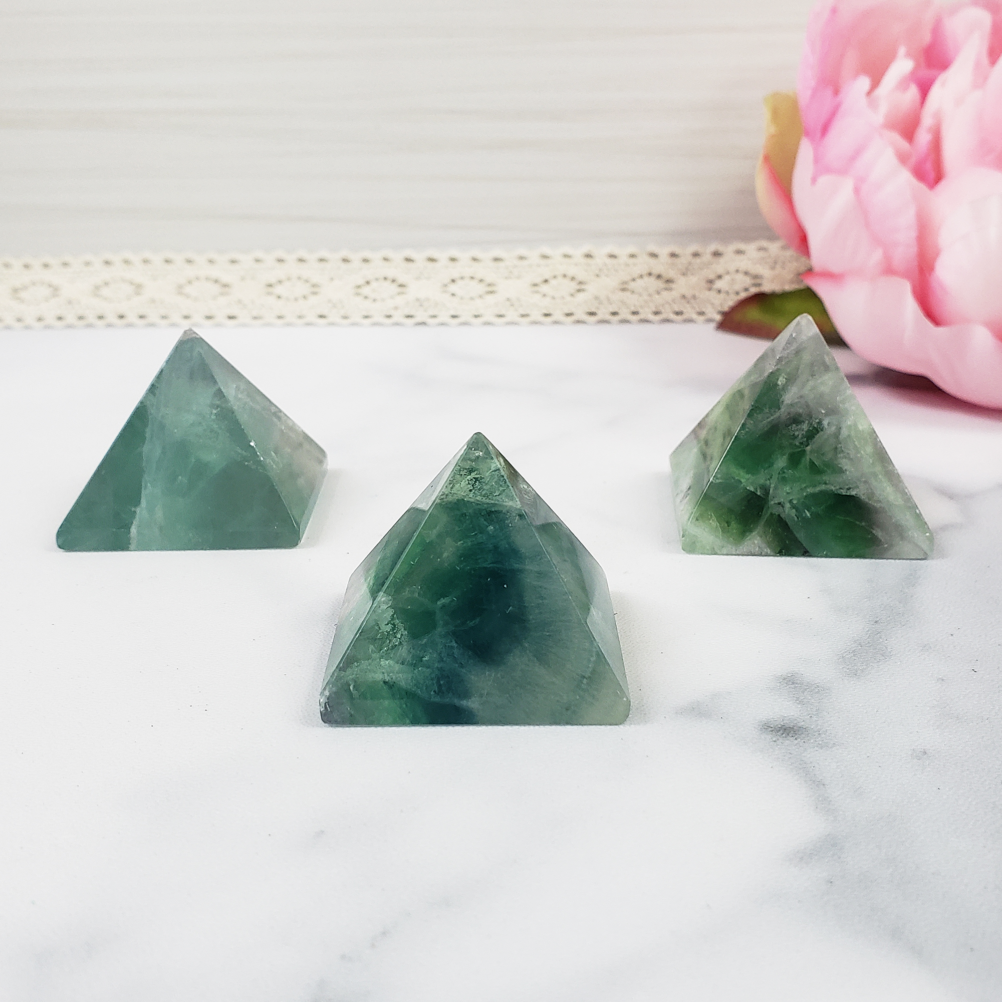 Green Fluorite Stone Natural Gemstone Crystal Pyramid | 30-35mm - B