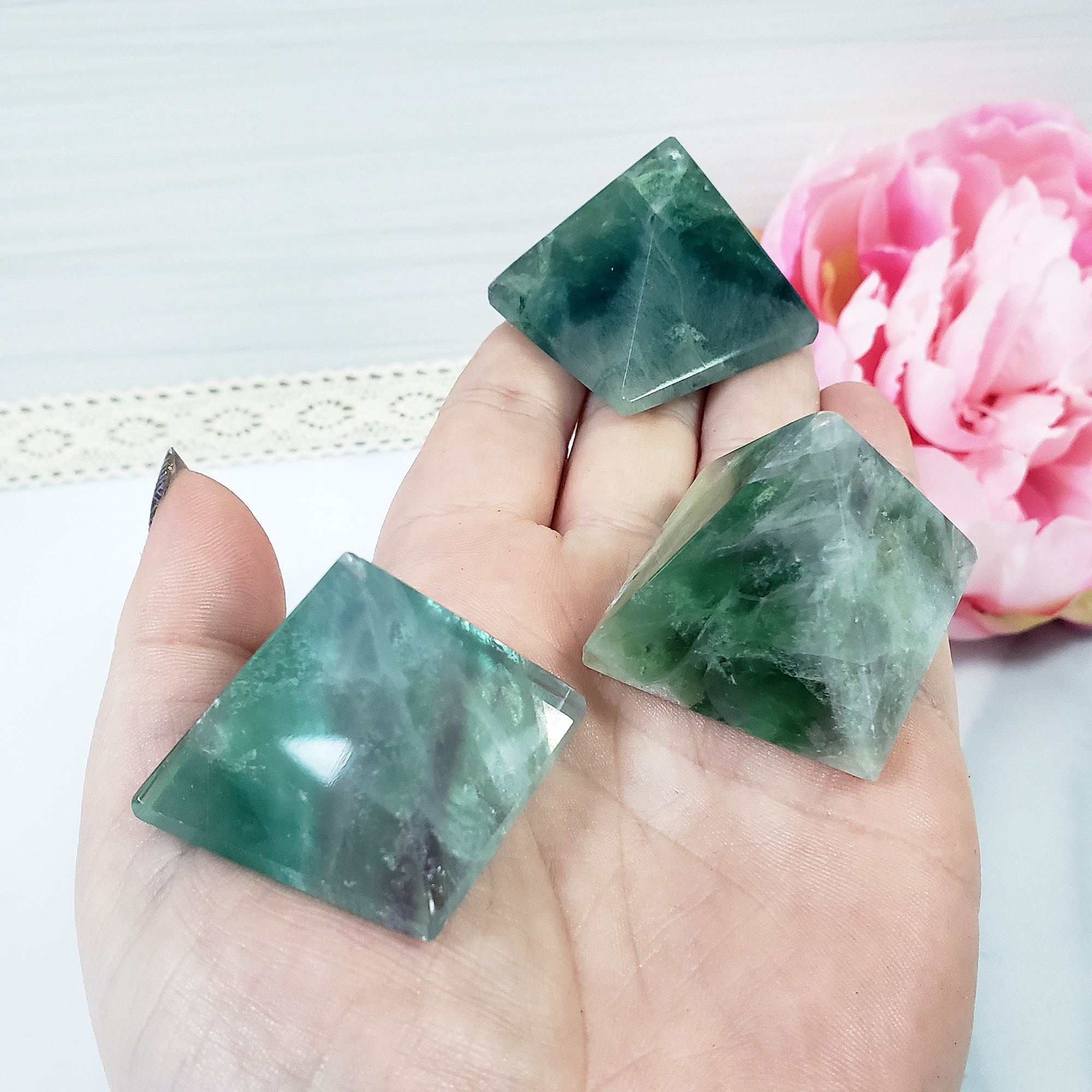 Green Fluorite Stone Natural Gemstone Crystal Pyramid | 30-35mm - C