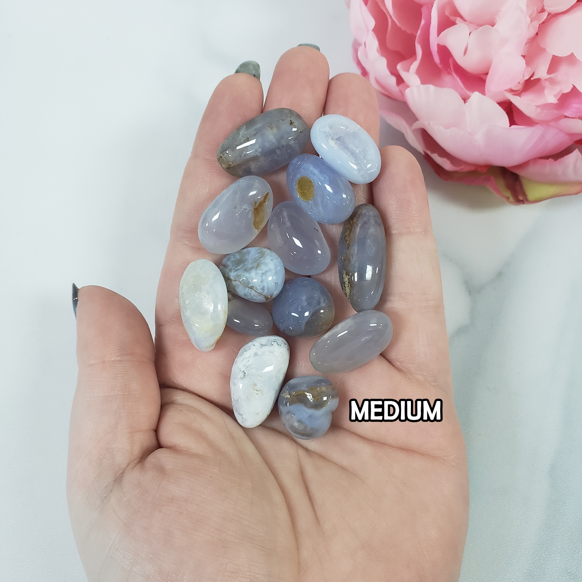 Grey-Blue Agate Chalcedony Crystal Natural Gemstone Tumbled Stone | Multiple Sizes - 4