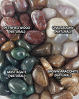 Tumbled Stones Crystal Set for Grounding & Centering | Petrified Wood, Chalcedony, Brown Aragonite, Moss Agate - Stress Relief