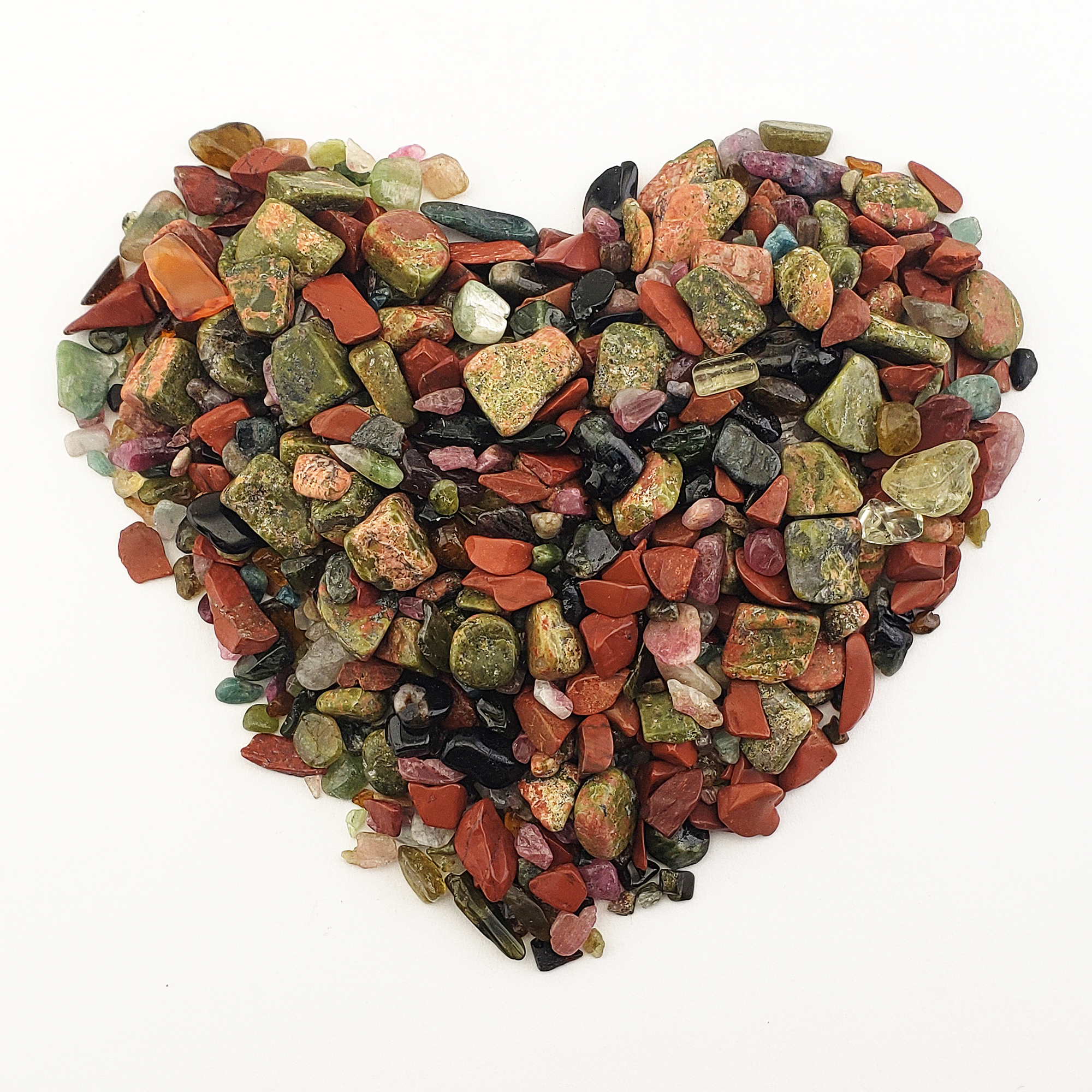 Happy Future Natural Crystal Confetti Chips Mix By the Ounce | Unakite, Red Jasper, Mixed Tourmaline - 1