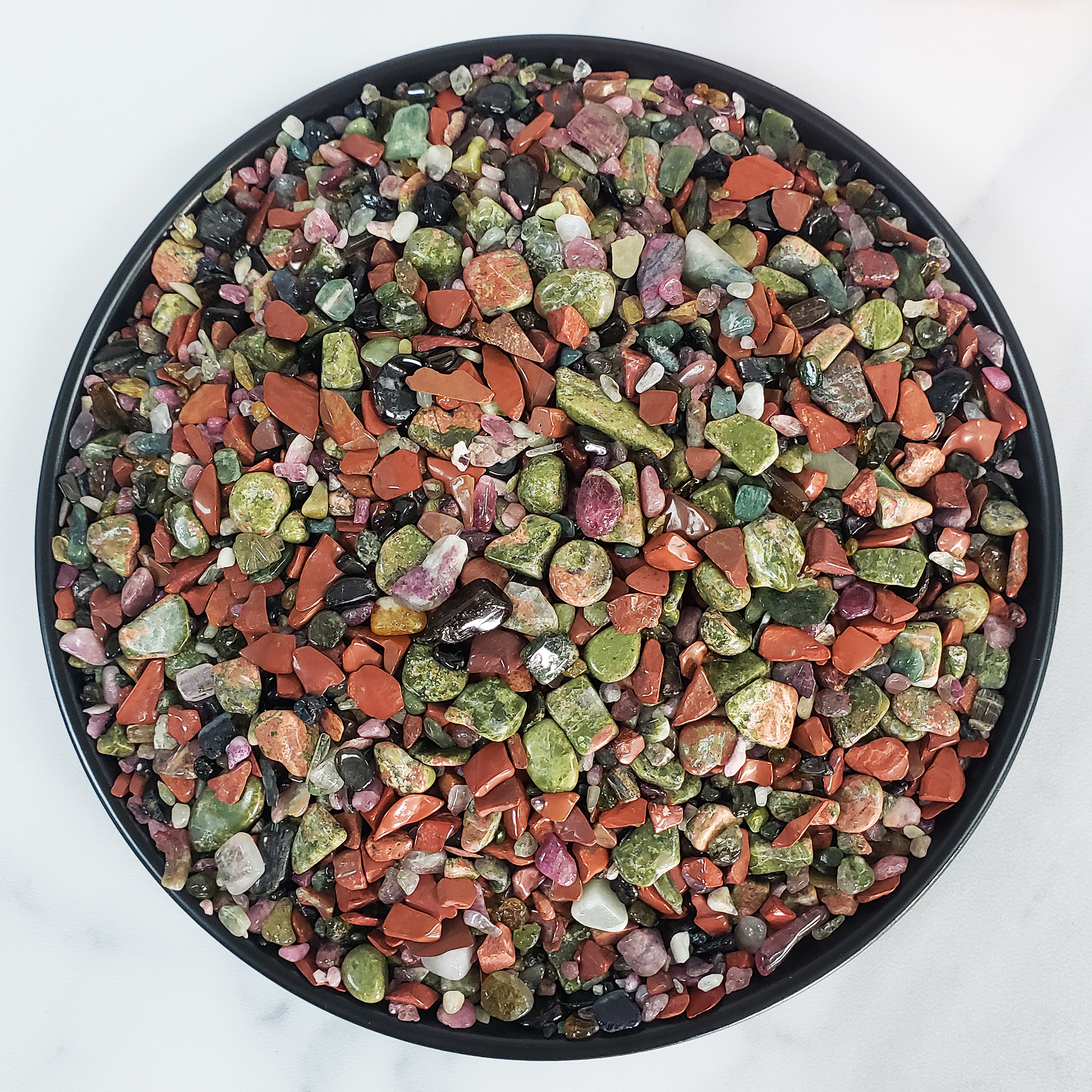 Happy Future Natural Crystal Confetti Chips Mix By the Ounce | Unakite, Red Jasper, Mixed Tourmaline