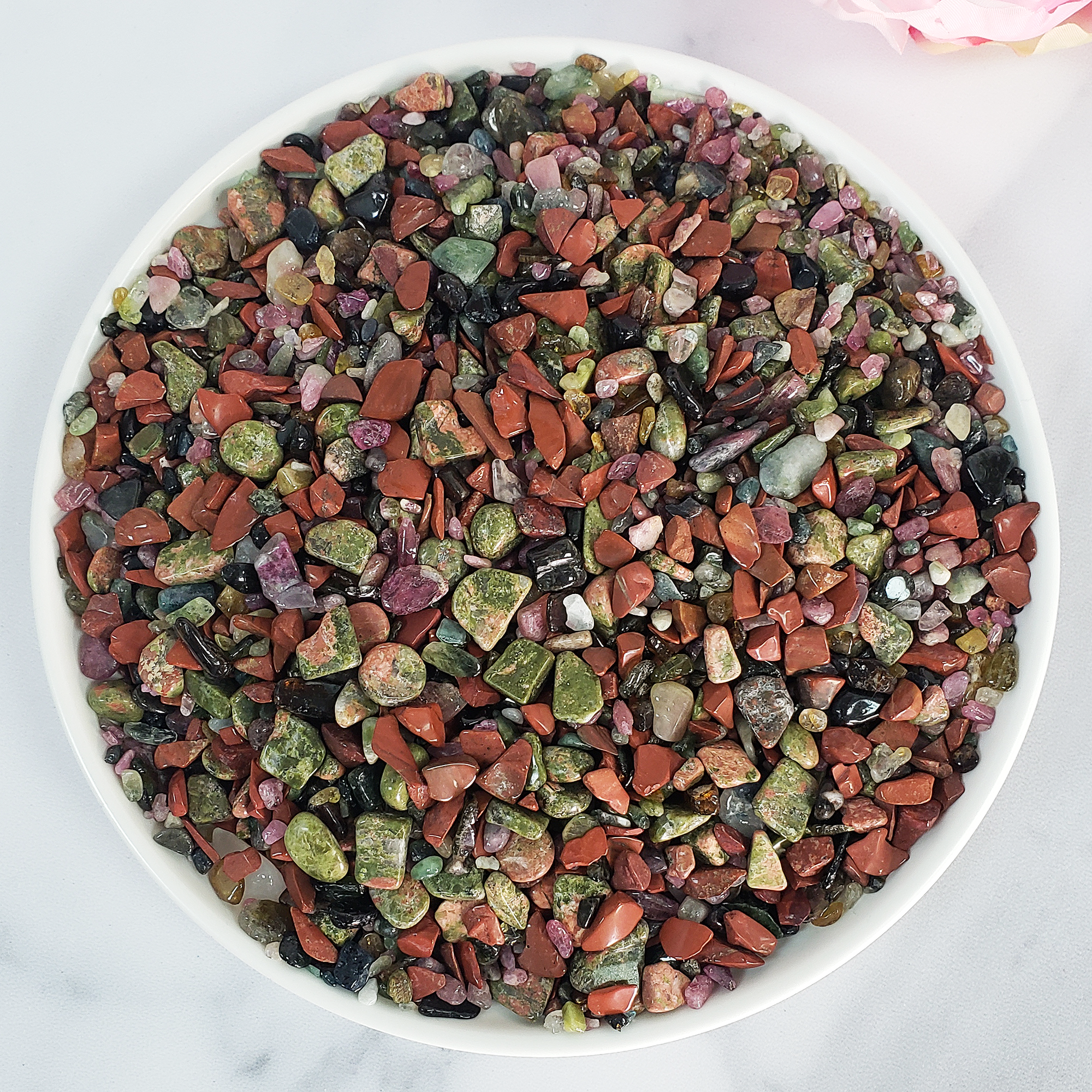 Happy Future Natural Crystal Confetti Chips Mix By the Ounce | Unakite, Red Jasper, Mixed Tourmaline - 3