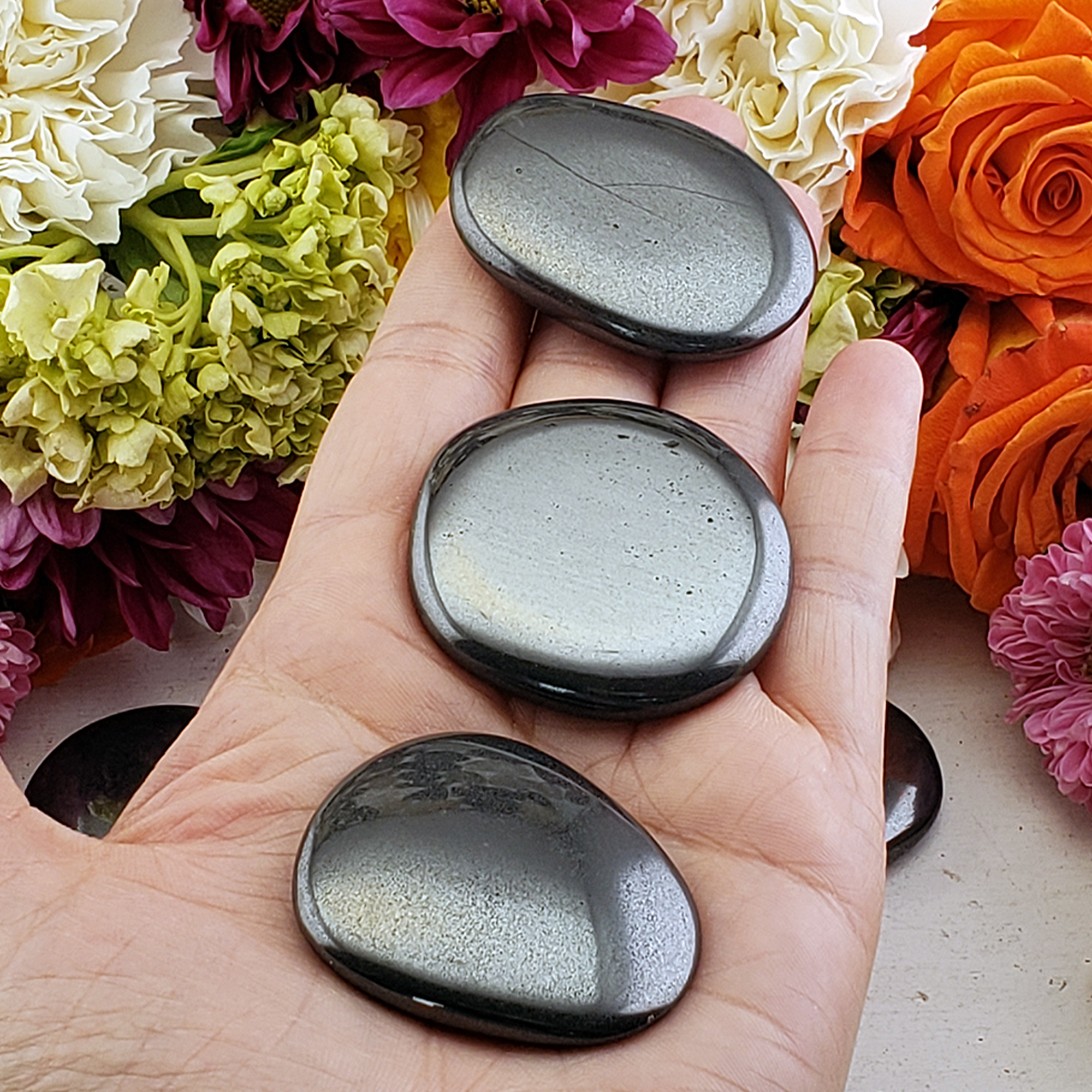 Hematite Natural Crystal Palm Stone Worry Stone Meditation Tool