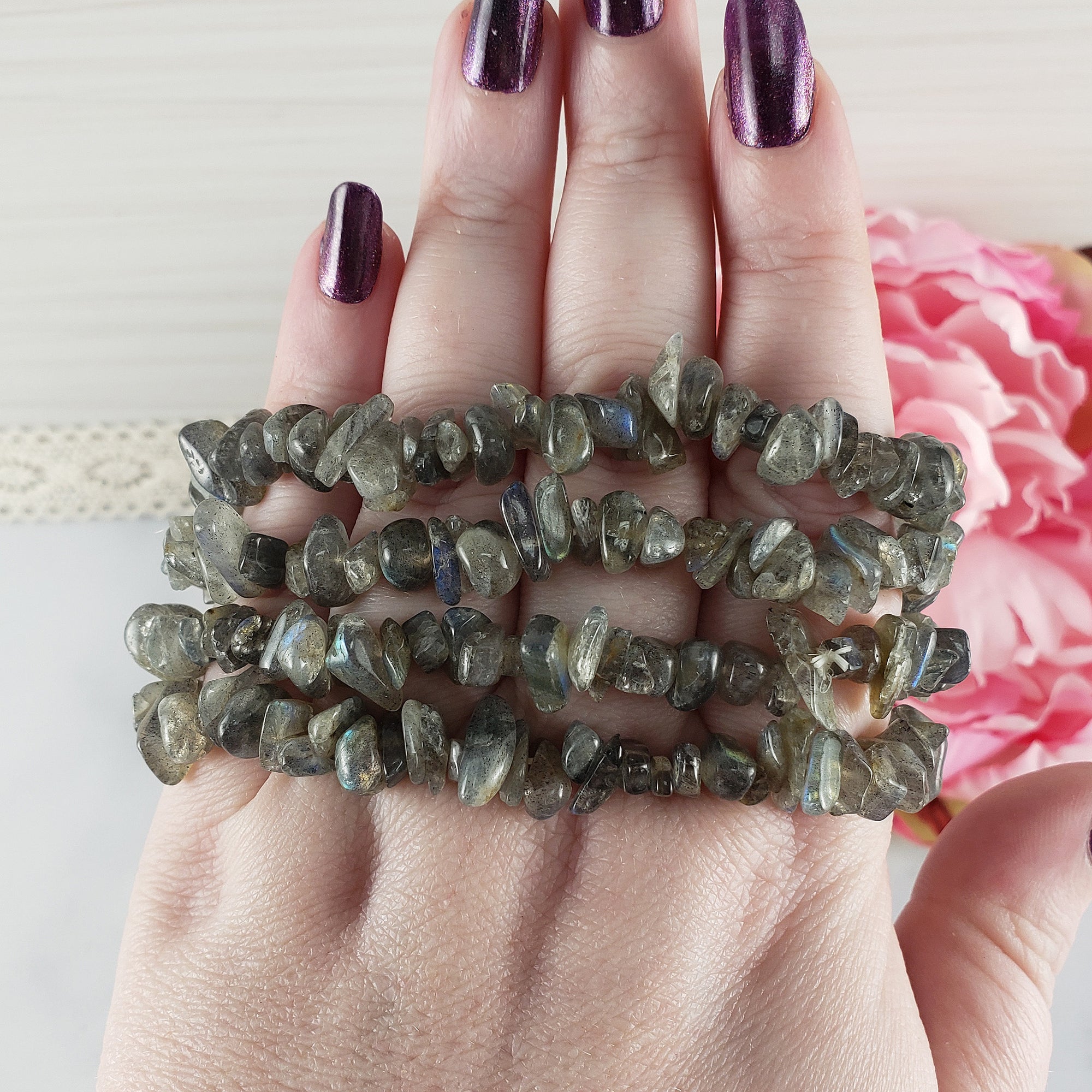 Labradorite Crystal Natural Gemstone Chip Bracelet | Natural Crystal Jewelry