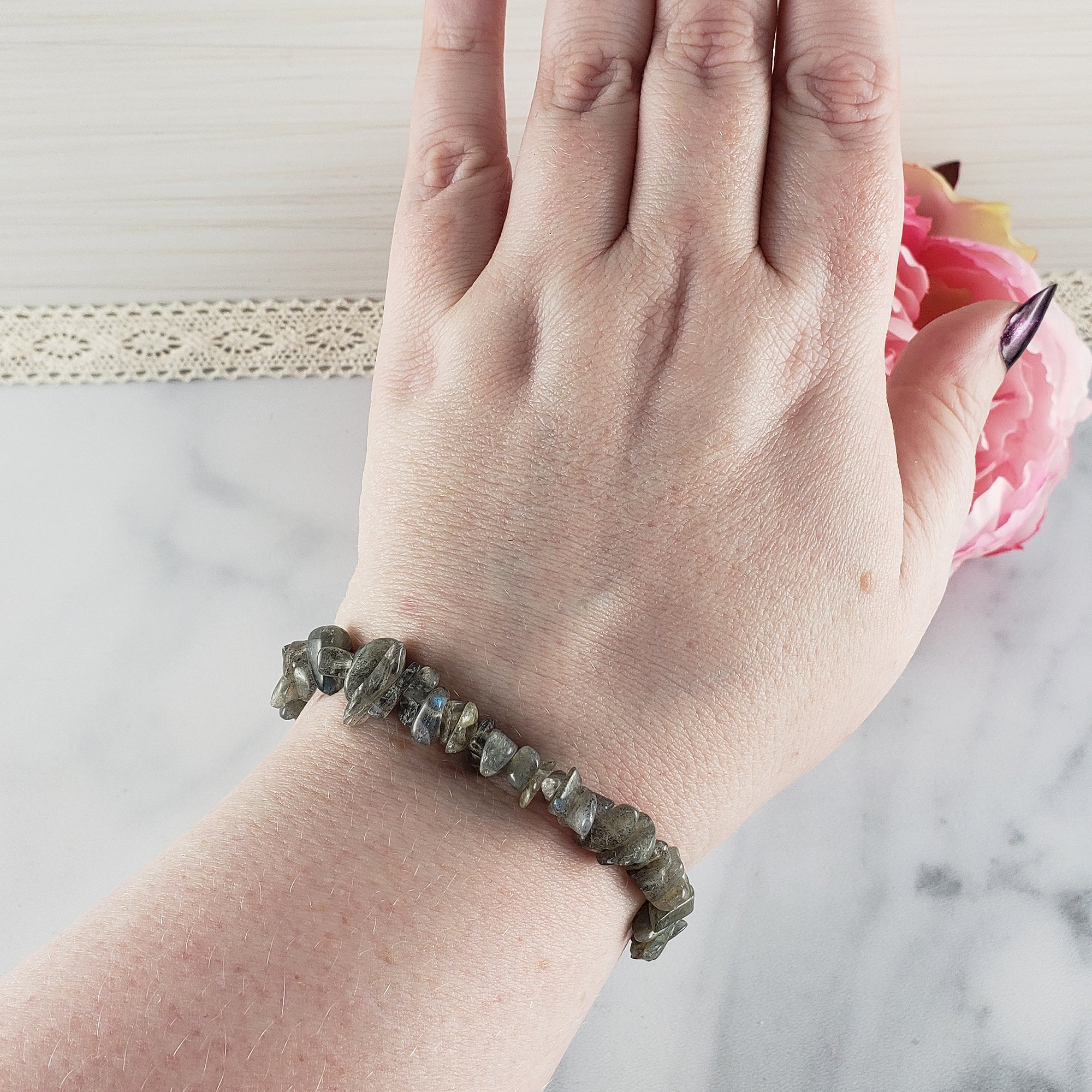 Labradorite Crystal Natural Gemstone Chip Bracelet | Natural Gemstone Jewelry