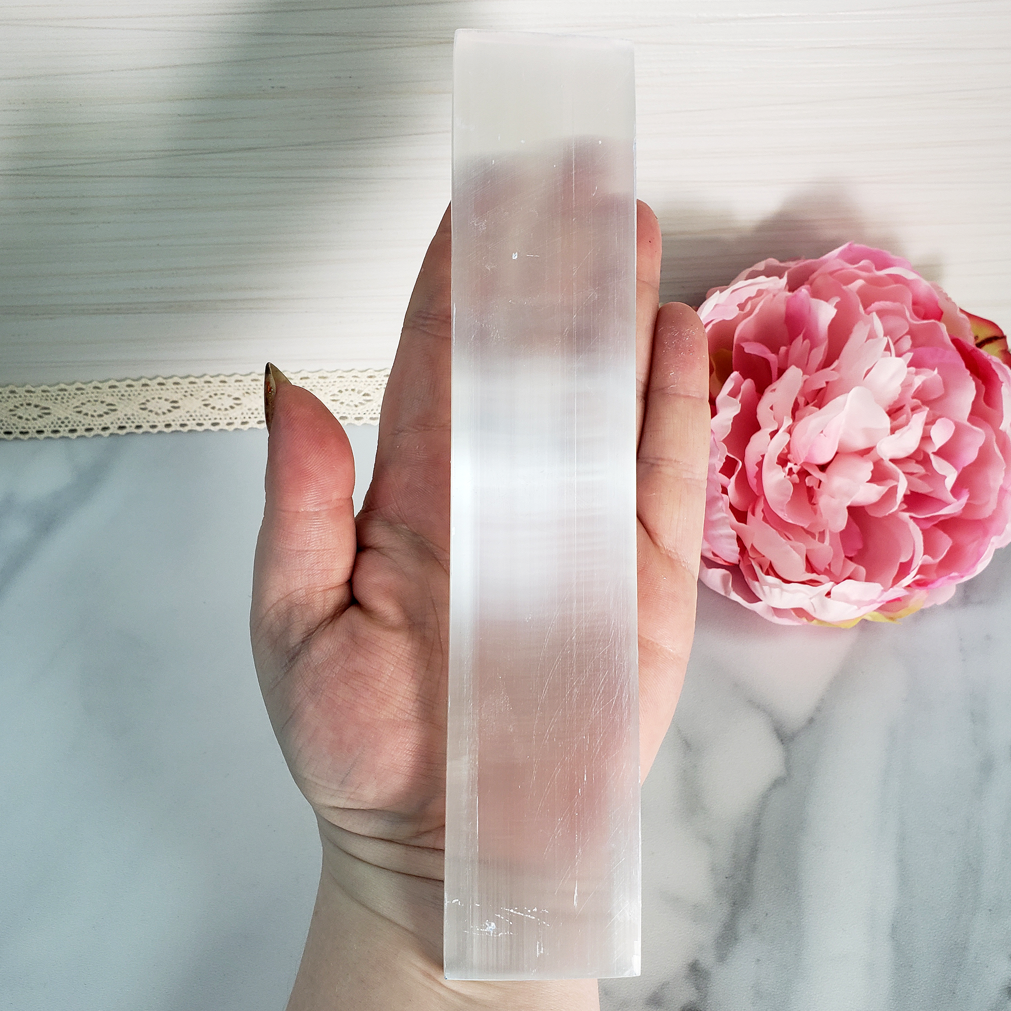 White Selenite Crystal Ruler Natural Gemstone for Cleansing & Charging |  7.5 Inch Length - 1