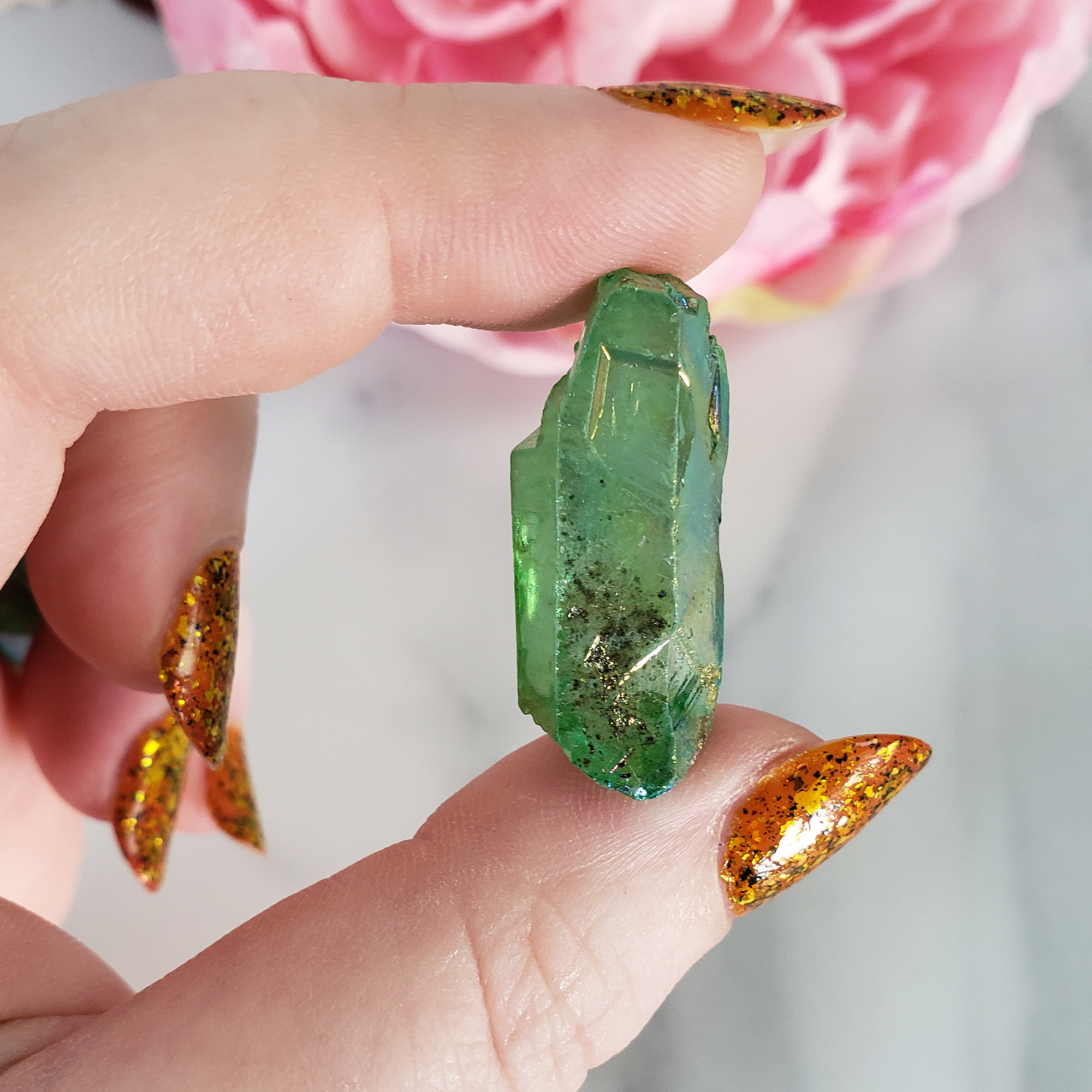 Lime Green Aura Quartz Crystal Rough Gemstone Point | Undrilled - 2