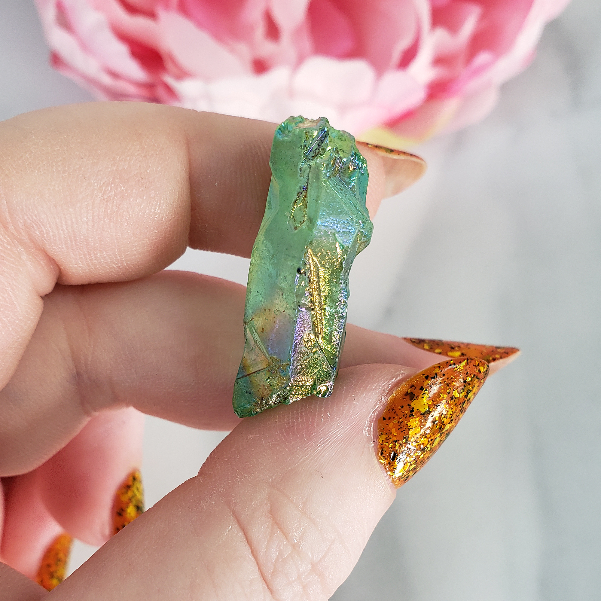 Lime Green Aura Quartz Crystal Rough Gemstone Point | Undrilled - 4