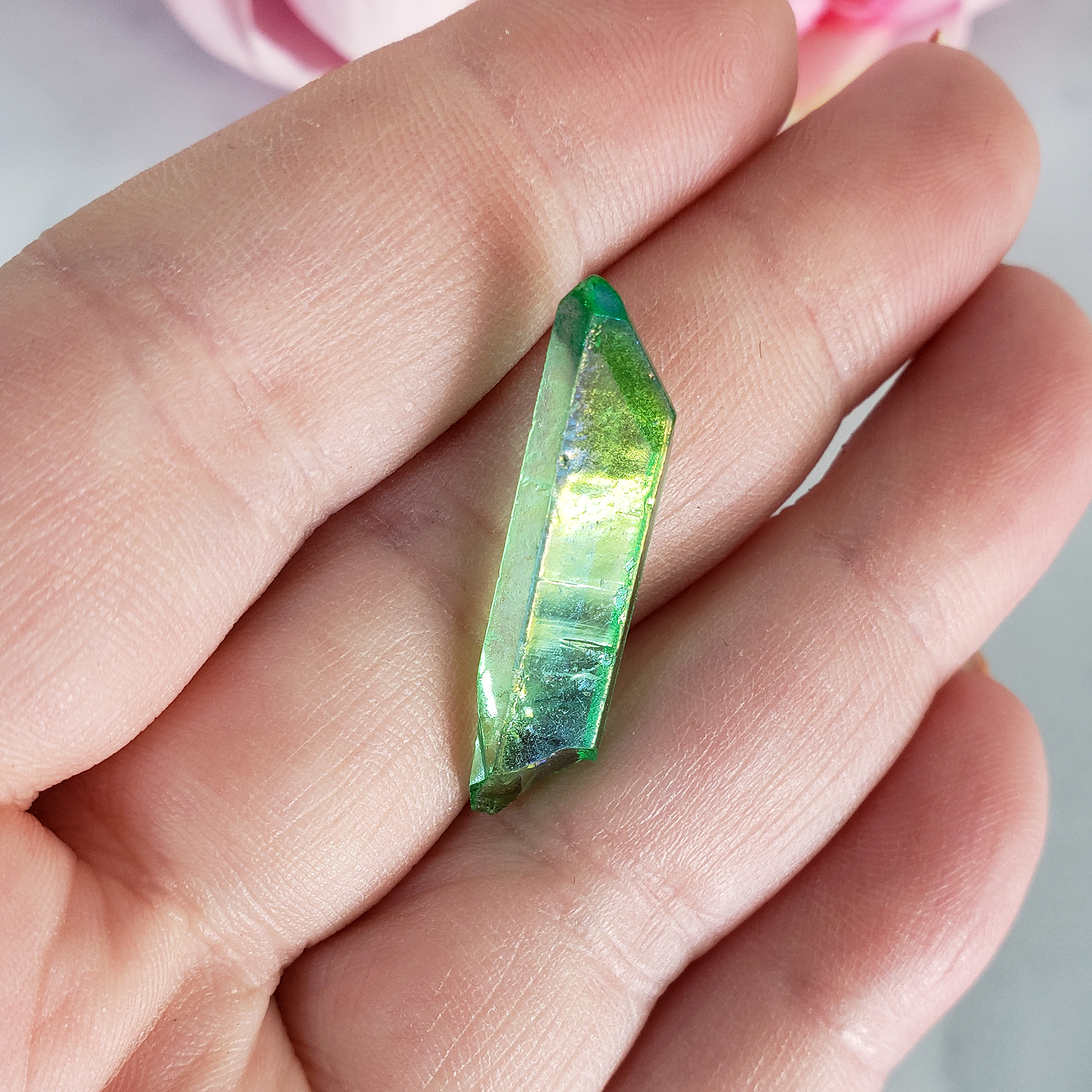 Lime Green Aura Quartz Crystal Rough Gemstone Point | Undrilled - 1