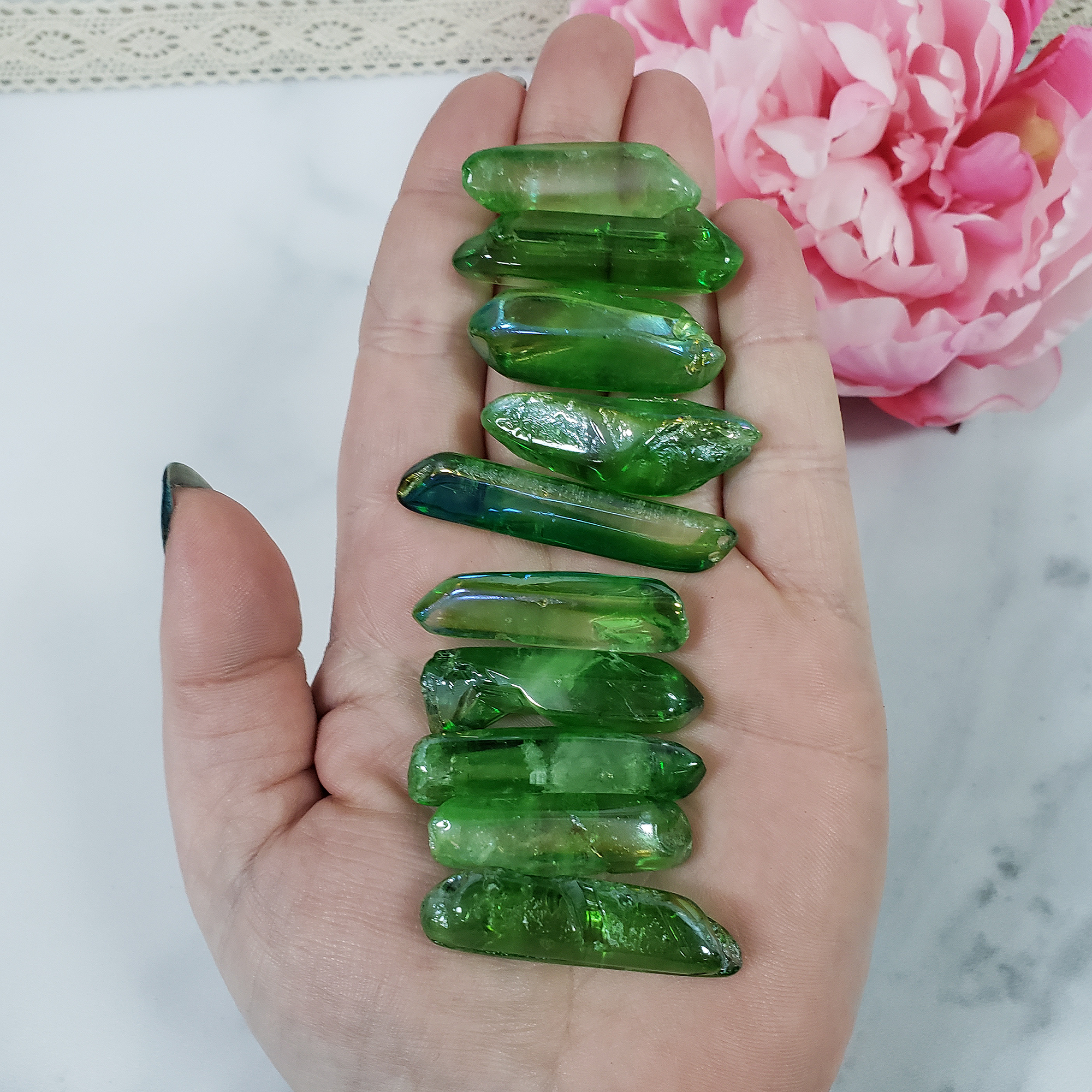 Lime Green Aura Quartz Crystal Semi-Tumbled Gemstone Point | Undrilled - 1