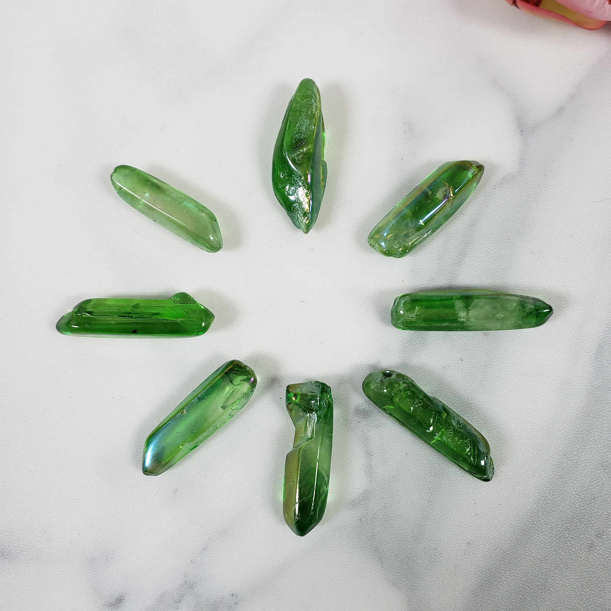 Lime Green Aura Quartz Crystal Semi-Tumbled Gemstone Point | Undrilled - 2