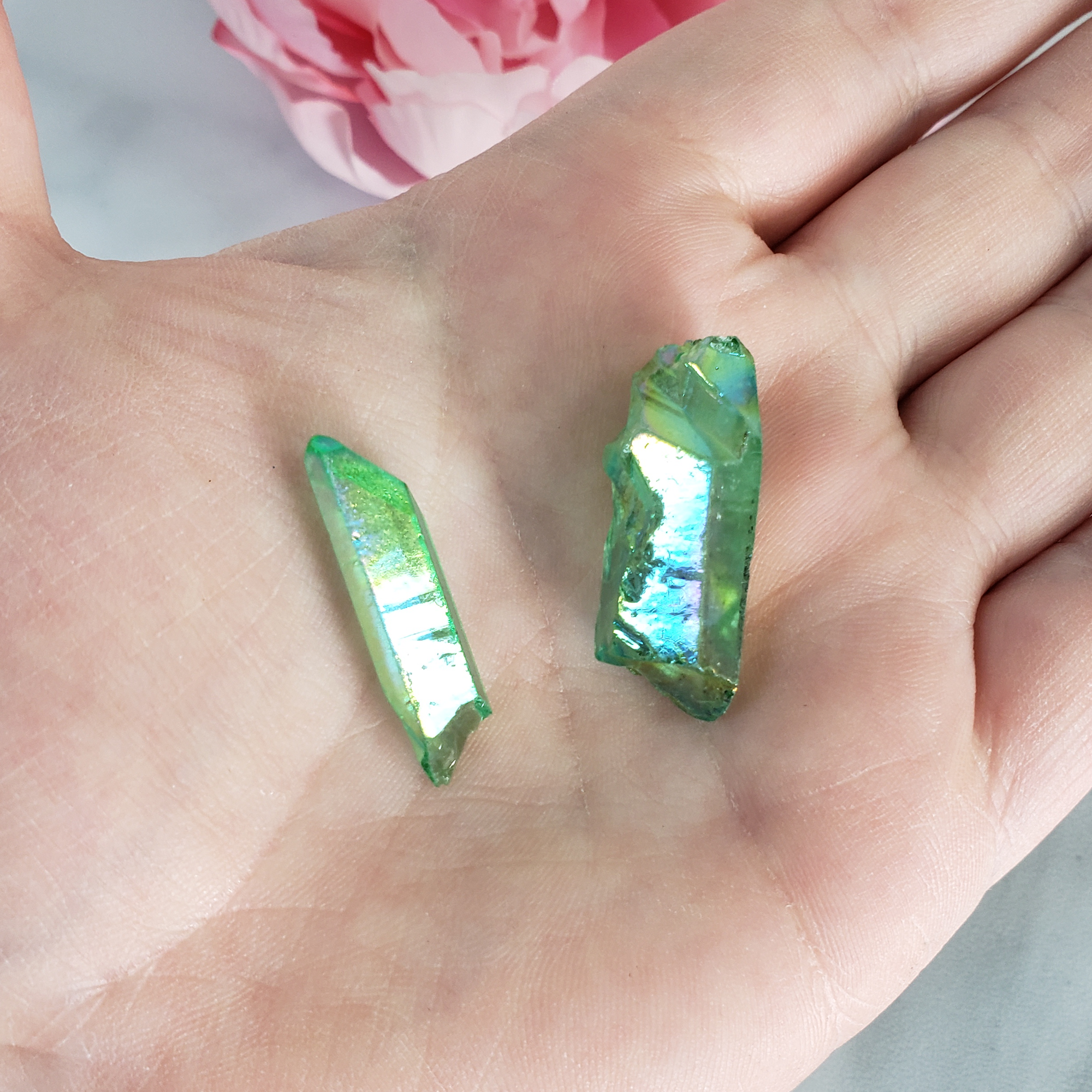 Lime Green Aura Quartz Crystal Rough Gemstone Point | Undrilled