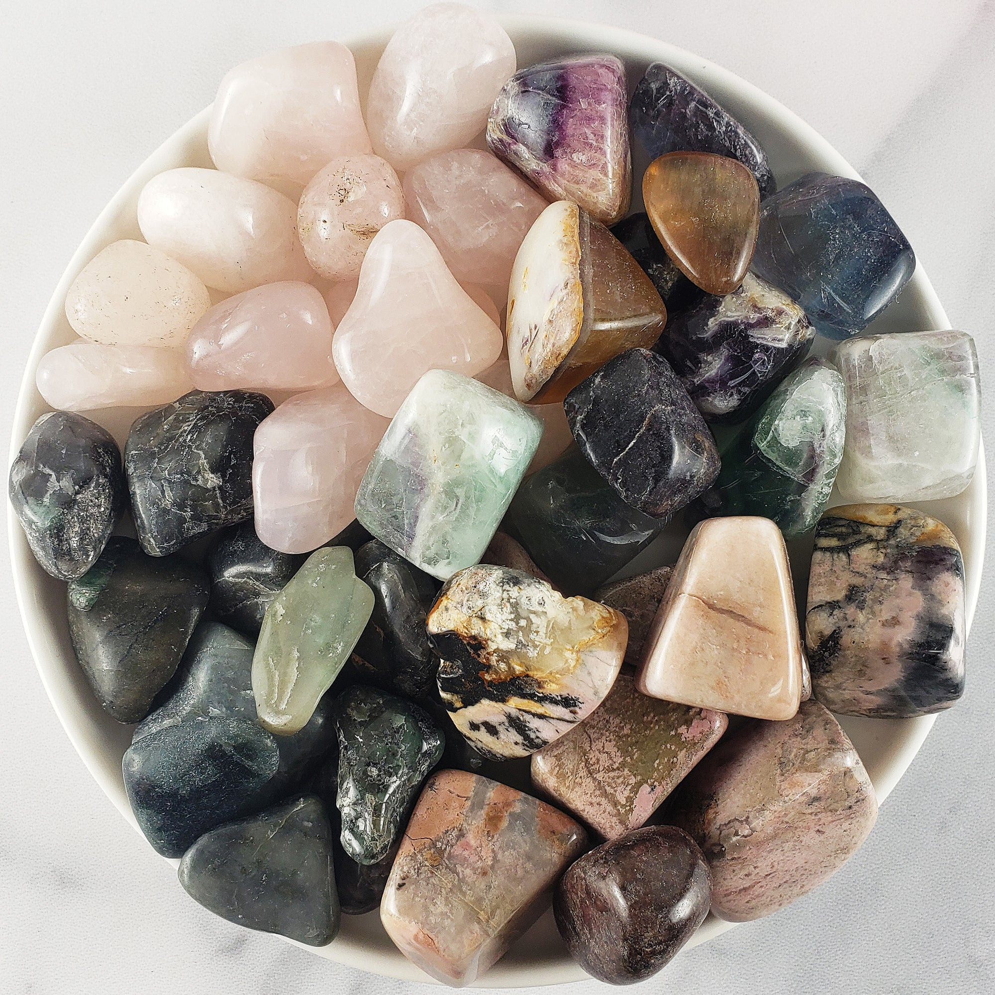 Tumbled Stones Natural Crystal Set for Love &amp; Relationships | Rose Quartz, Fluorite, Emerald in Matrix, Rhodonite - 3
