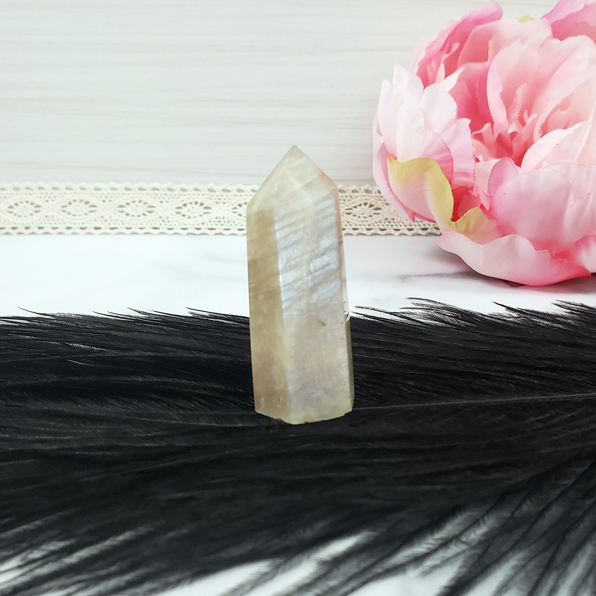 Unique Moonstone Crystal Tower Point High Quality Natural Gemstone Obelisk | Luna - 4