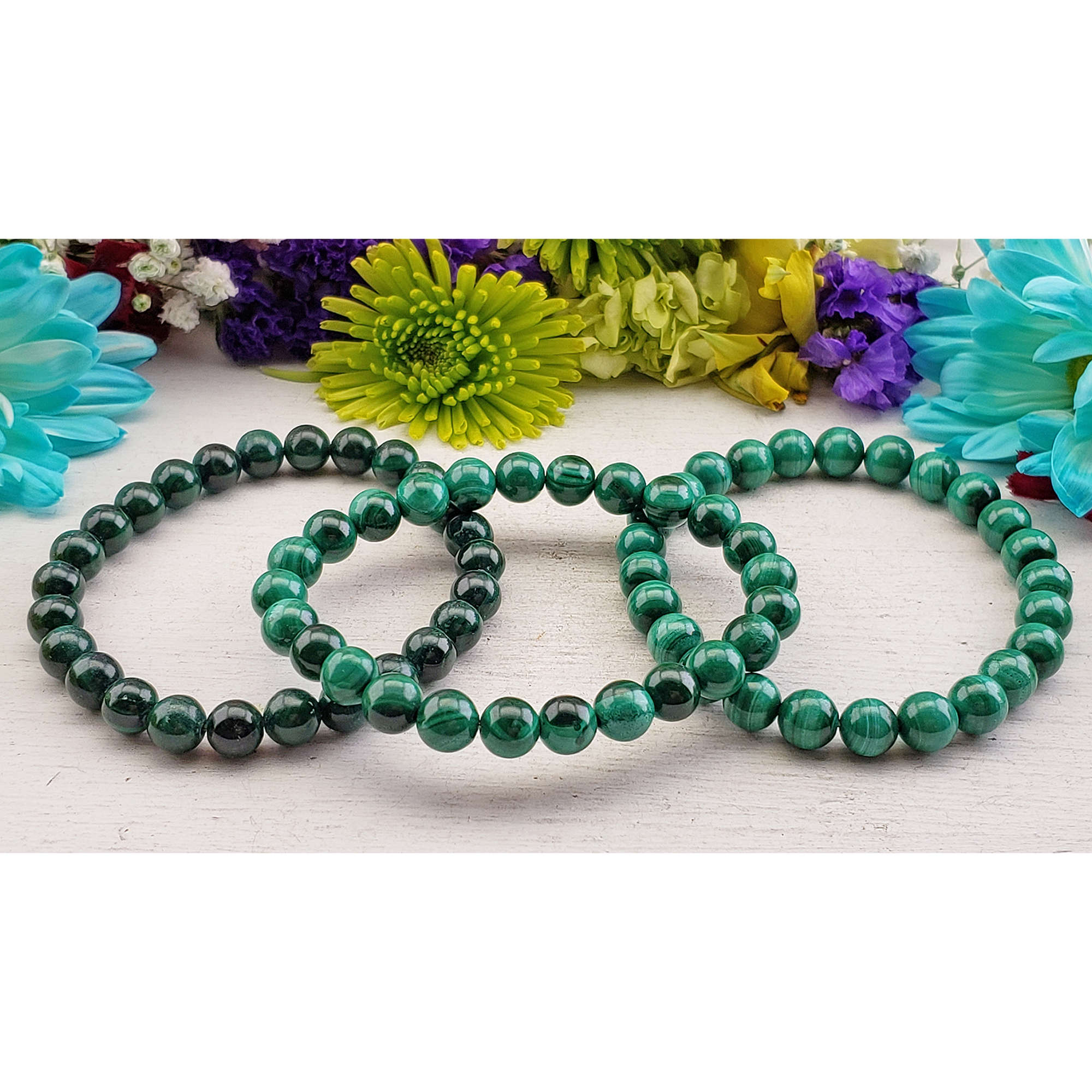 Green Malachite Stone Natural Crystal 7-8mm Beaded Bracelet - 2