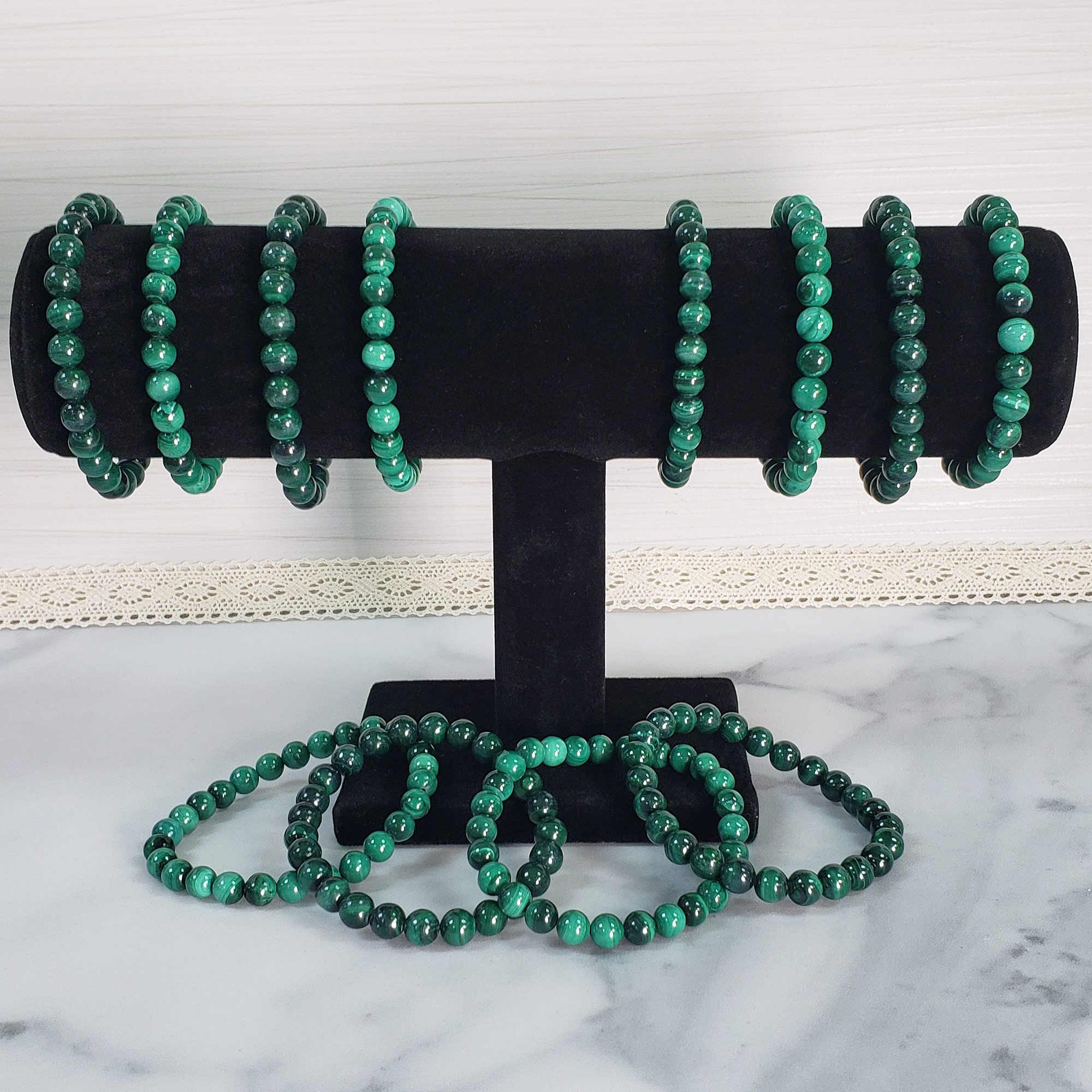 Green Malachite Stone Natural Crystal 7-8mm Beaded Bracelet