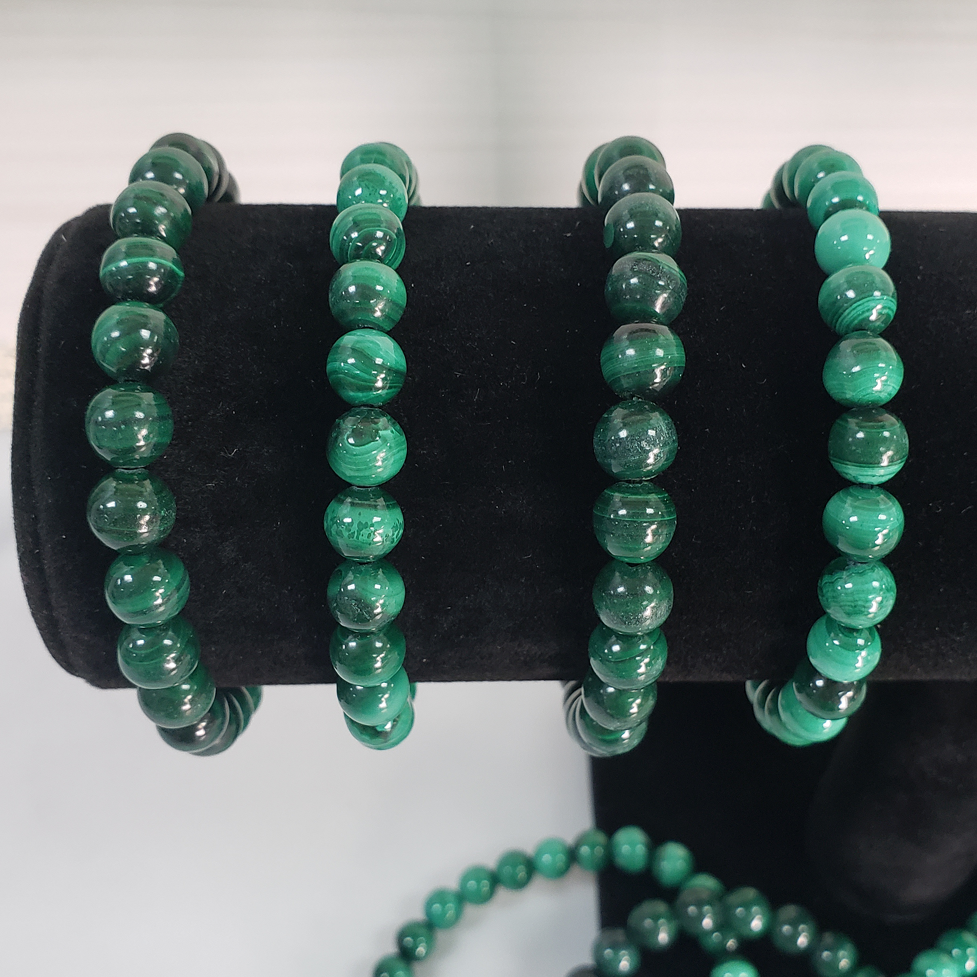 Green Malachite Stone Natural Crystal 7-8mm Beaded Bracelet - 3