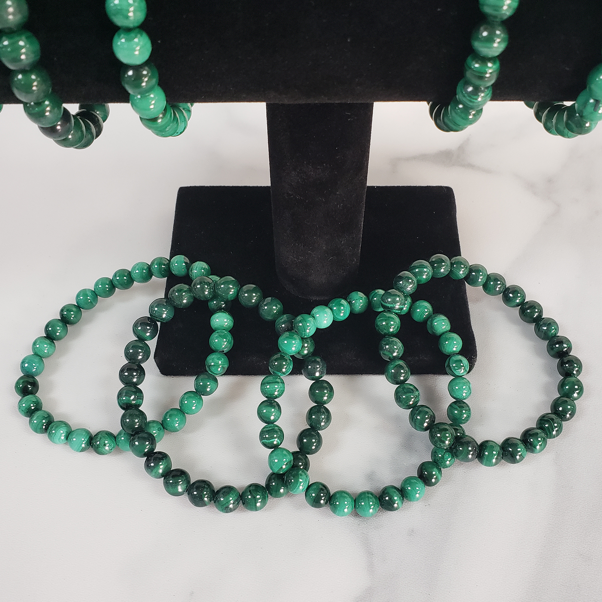 Green Malachite Stone Natural Crystal 7-8mm Beaded Bracelet - 7