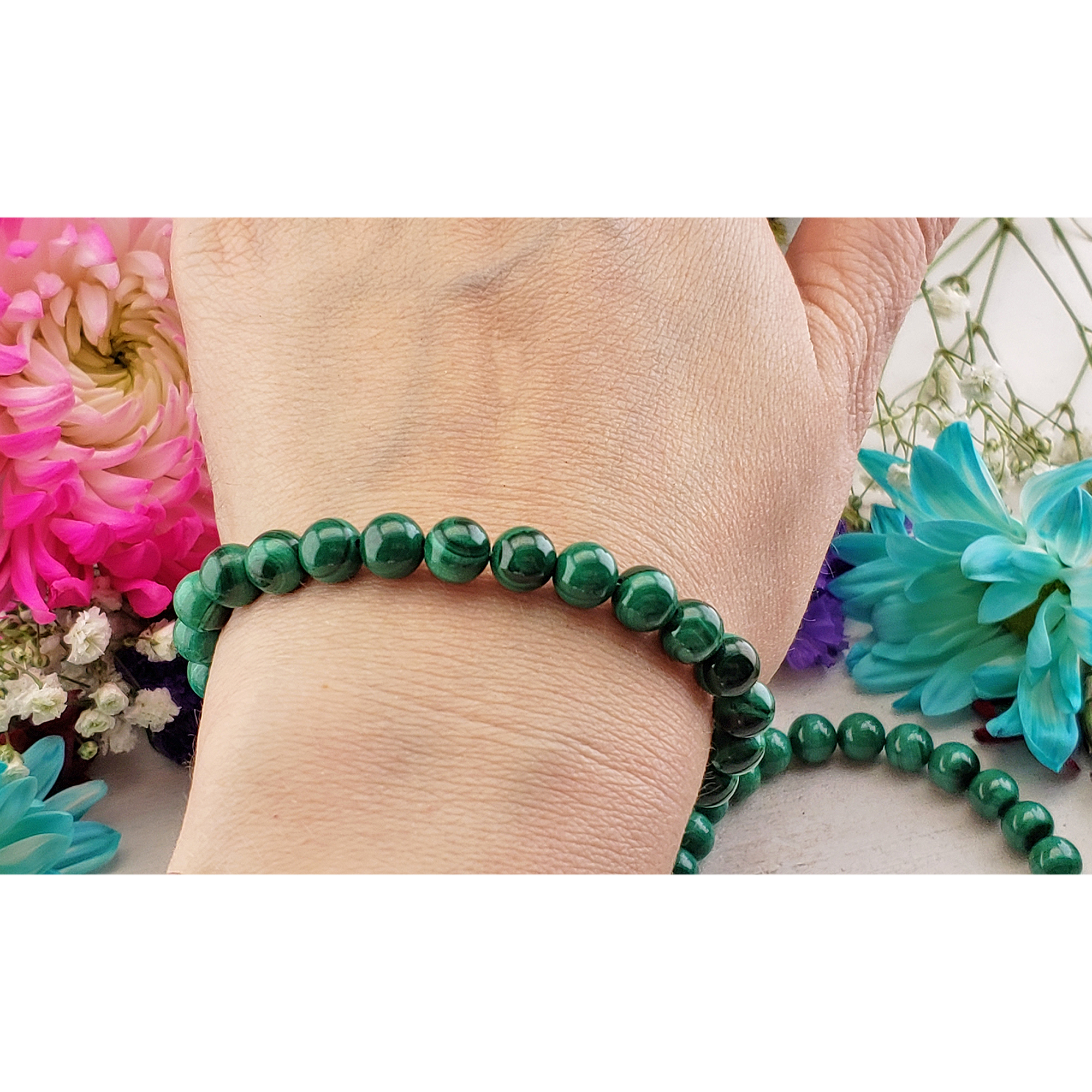 Green Malachite Stone Natural Crystal 7-8mm Beaded Bracelet - 4