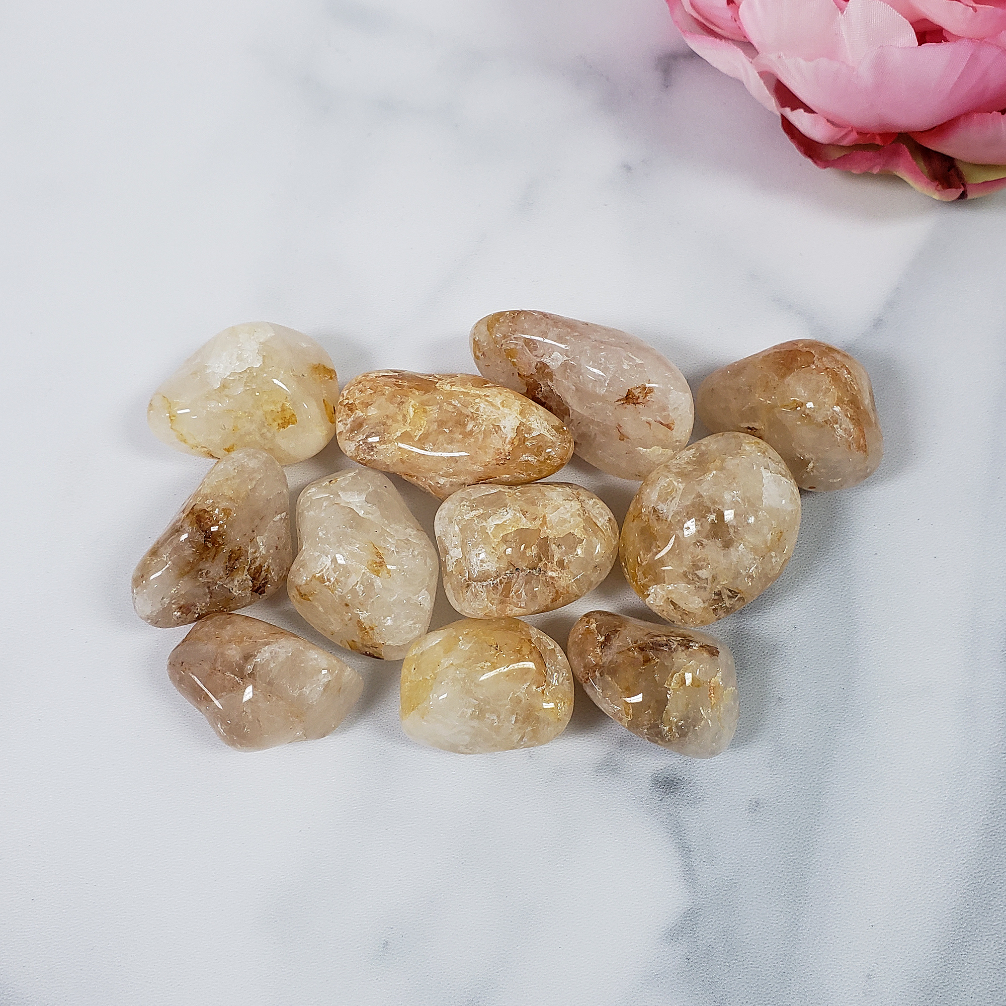 Golden Healer Hematoid Quartz Crystal Natural Tumbled Stone | MEDIUM - On Tile