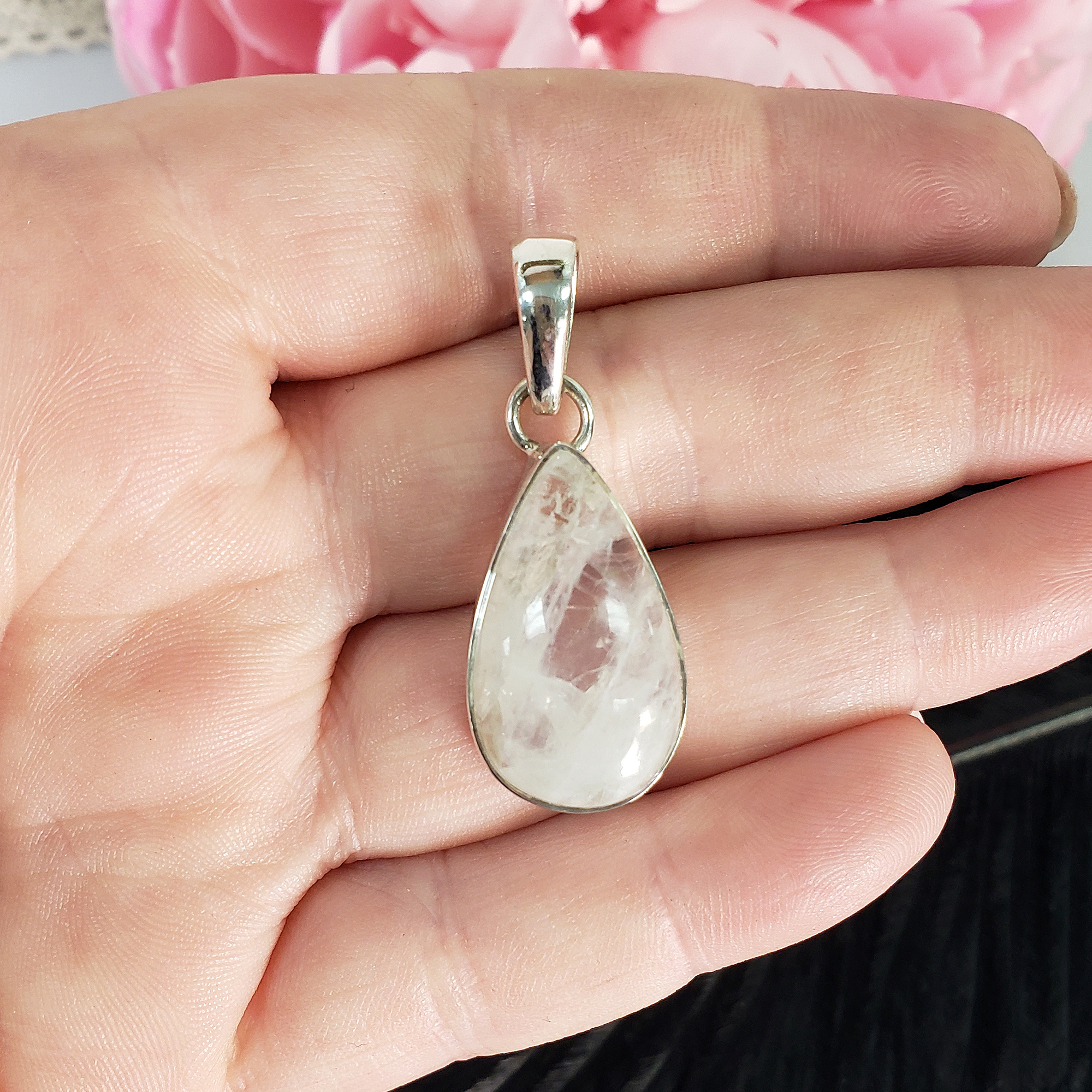 Unique Rainbow Moonstone Natural Crystal 925 Sterling Silver Pendant | Mentor - 1