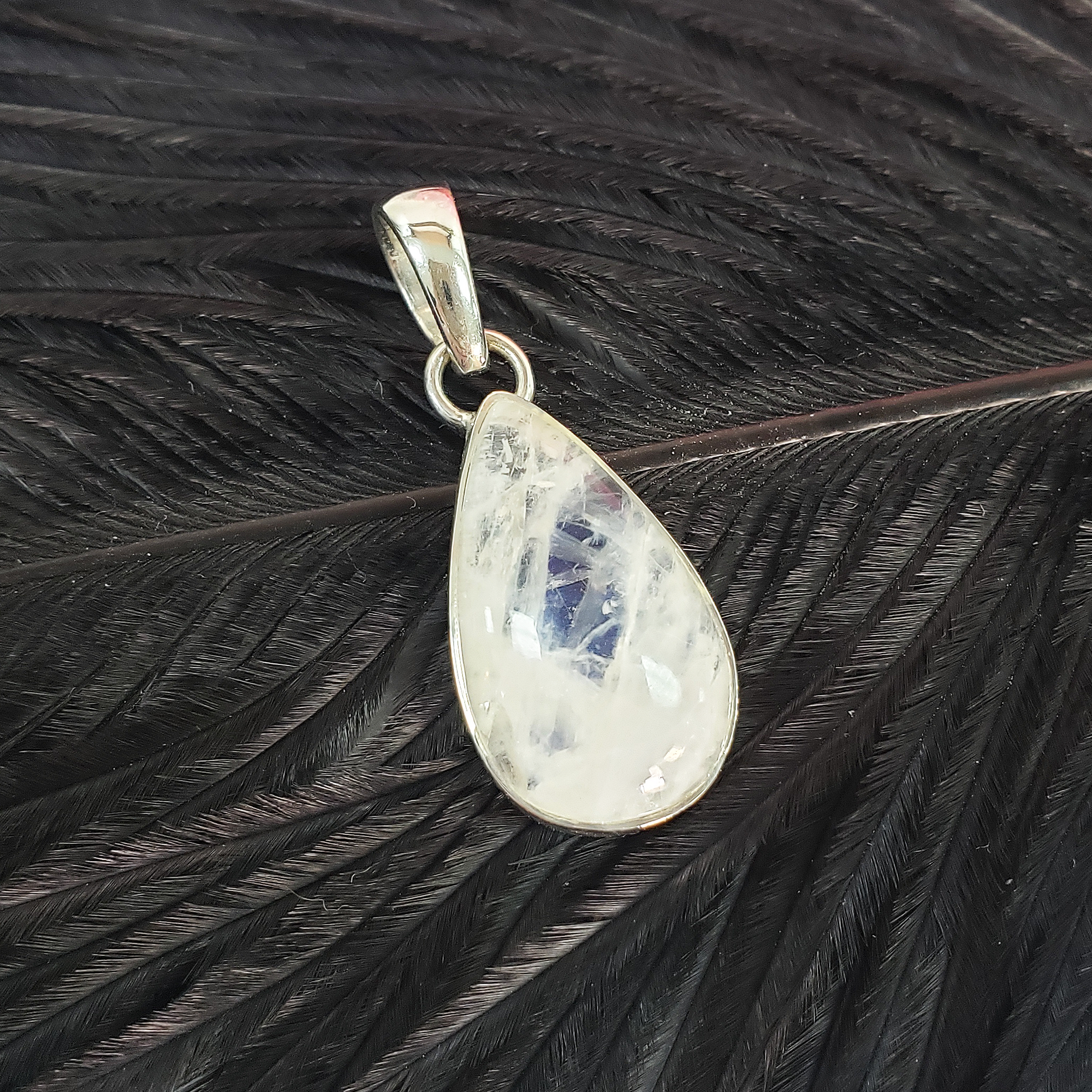 Unique Rainbow Moonstone Natural Crystal 925 Sterling Silver Pendant | Mentor