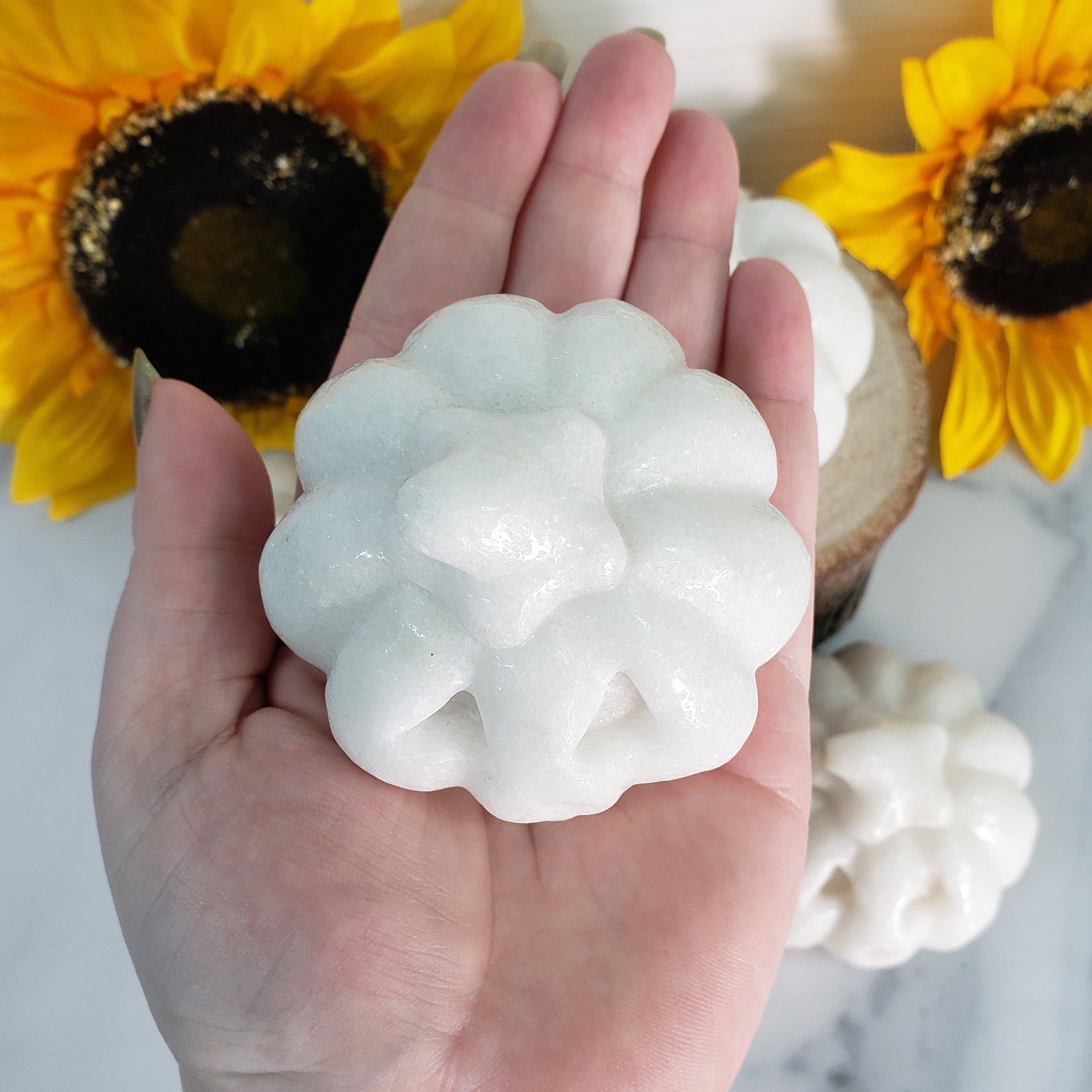 Milky Quartz Crystal Carving Natural Gemstone Jack-O-Lantern | Calming Pumpkin -  Fall Decor