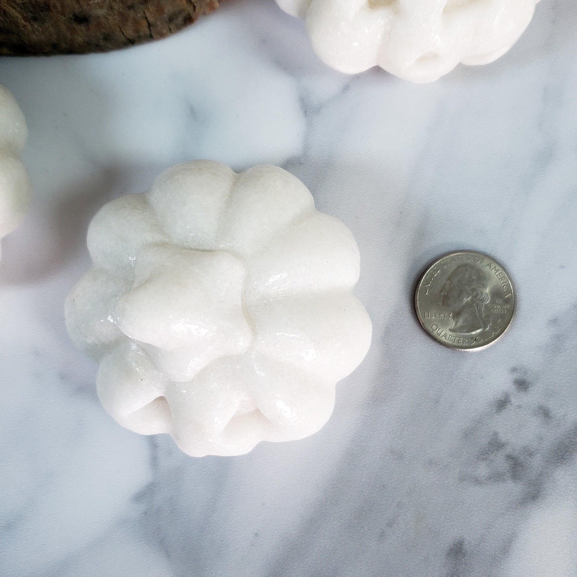 Milky Quartz Crystal Carving Natural Gemstone Jack-O-Lantern | Calming Pumpkin - Halloween Decor