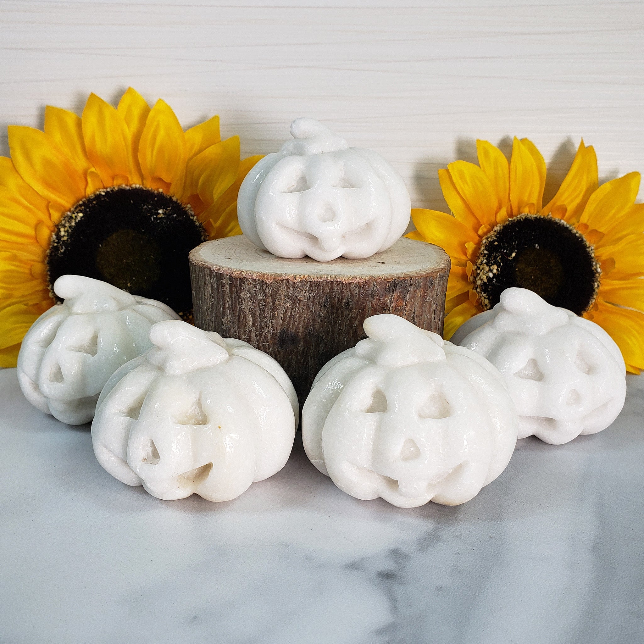 Milky Quartz Crystal Carving Natural Gemstone Jack-O-Lantern