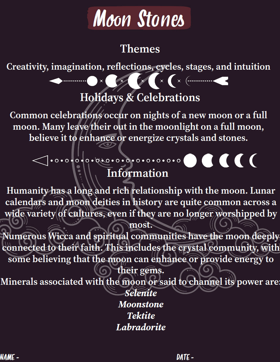 Free Downloadable Stones of the Moon Worksheet