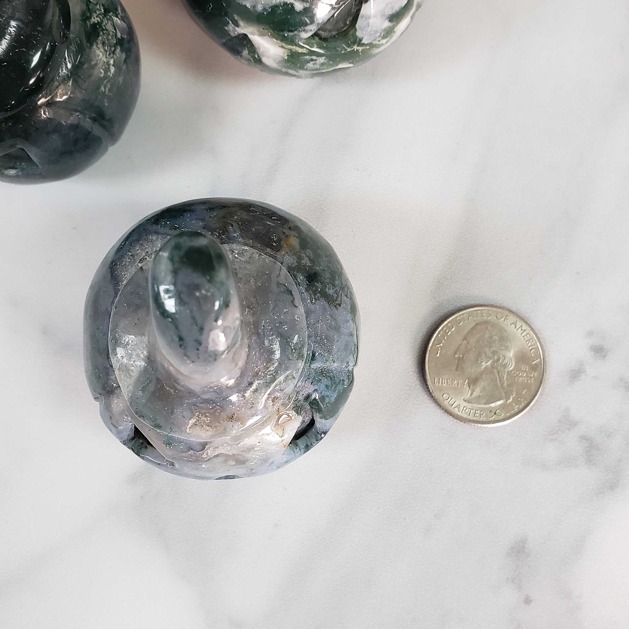 Moss Agate Crystal Carving Natural Gemstone Jack-O-Lantern | Prosperous Pumpkin -  3