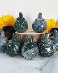 Moss Agate Crystal Carving Natural Gemstone Jack-O-Lantern | Prosperous Pumpkin - 7