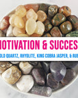 Tumbled Stones Natural Crystal Set for Motivation & Success | Gold Quartz, Rhyolite, King Cobra Jasper, Ruby