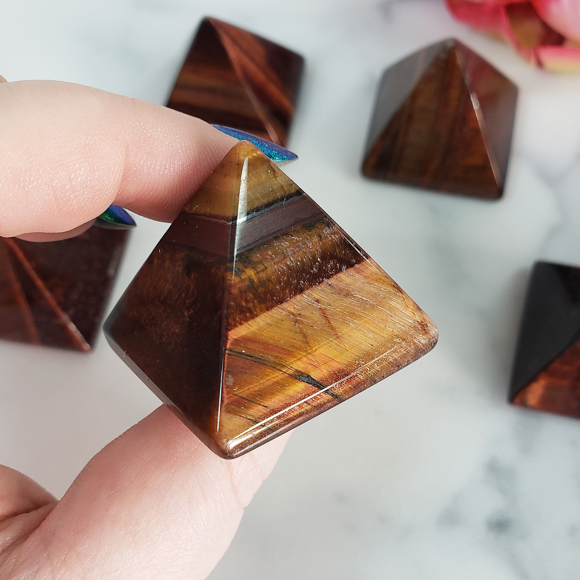 Multi Red Tigers Eye Stone Natural Gemstone Crystal Pyramid - 1